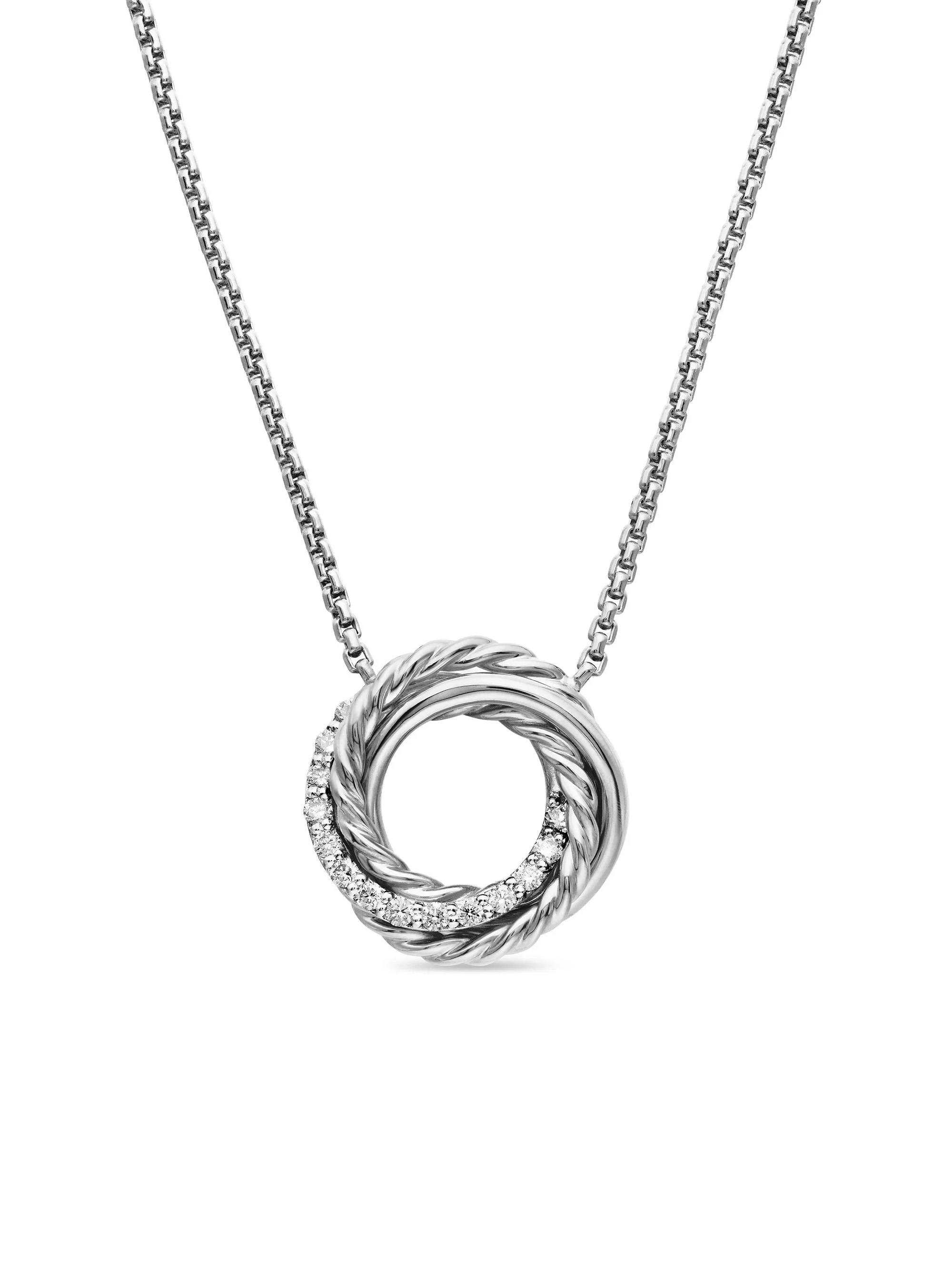 Women's Crossover Pendant Necklace in Sterling Silver with Diamonds, 14.5mm - Silver - 1