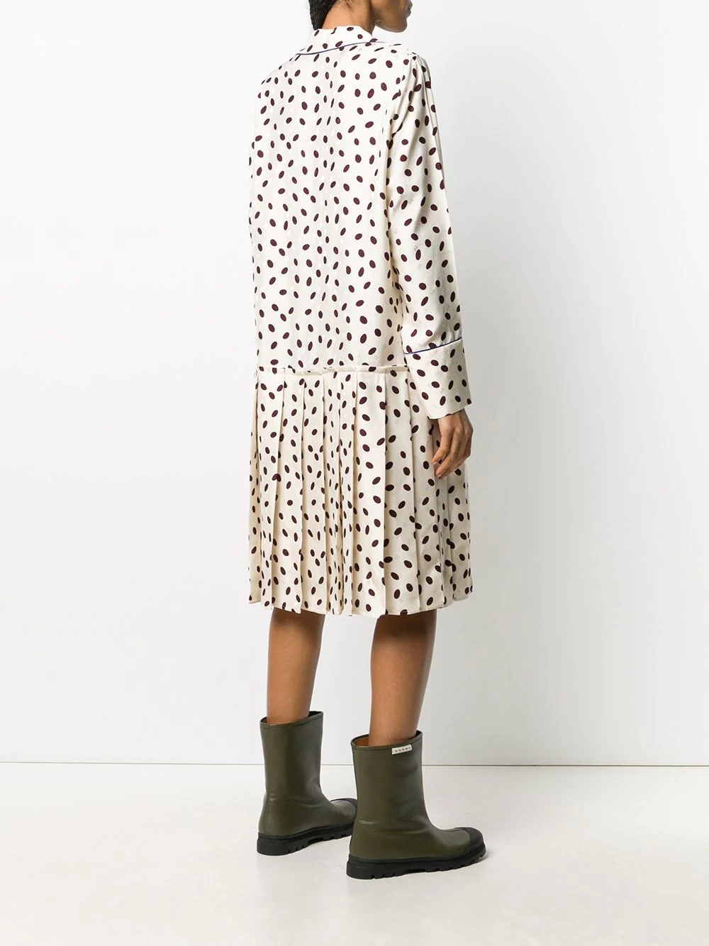 dotted contrast-trim shirt dress - 4