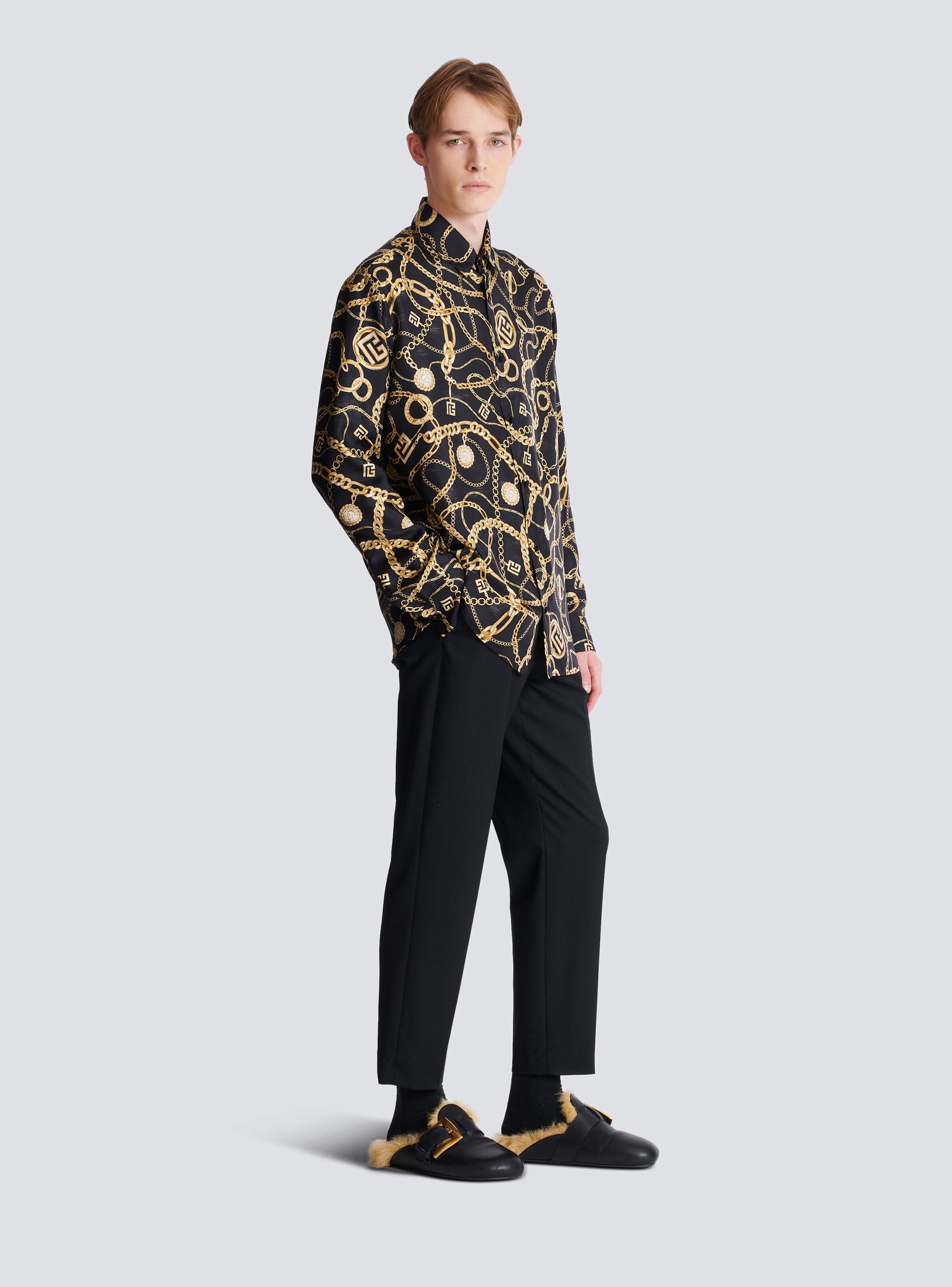 Printed silk shirt with Chaînes pattern - 3