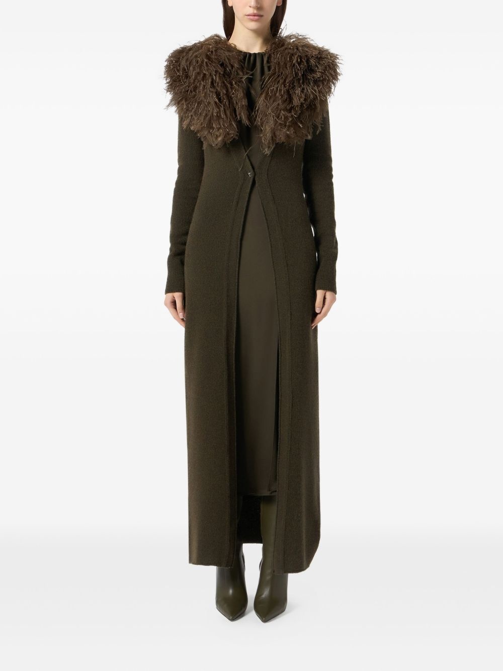 feather-embellished long cardigan - 3
