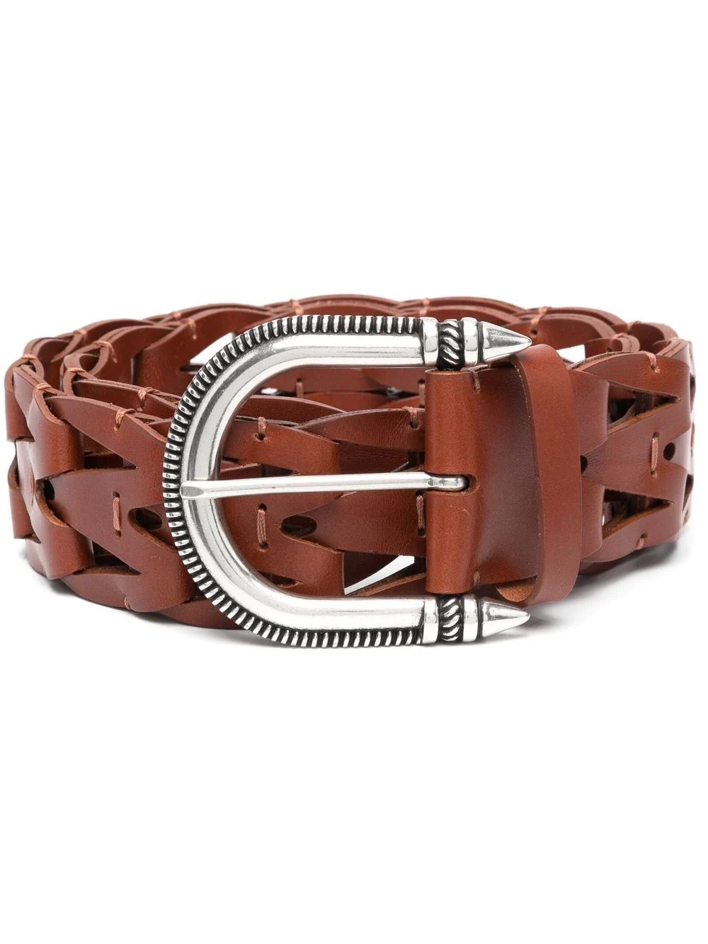 woven buckle-fastening leather belt - 1