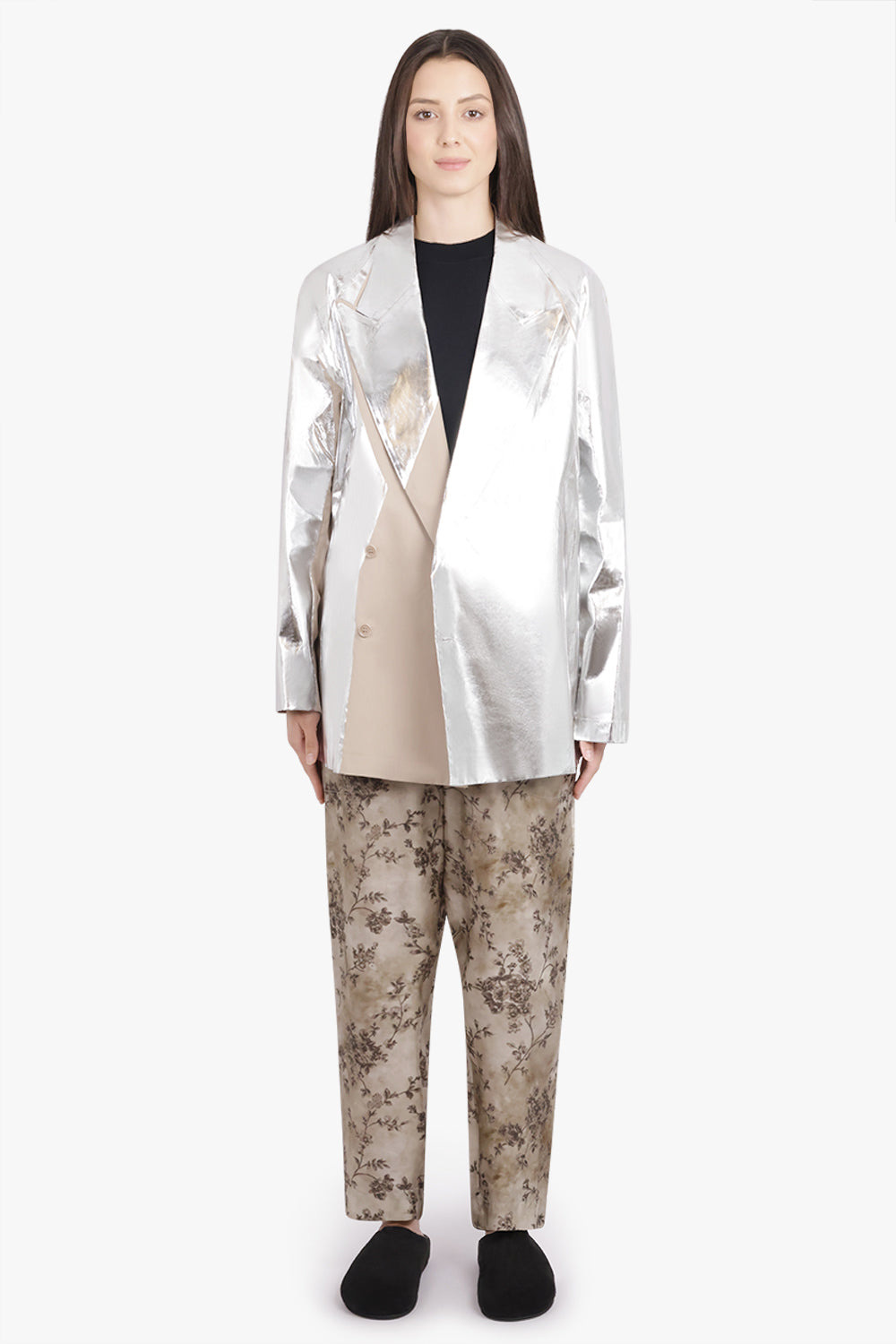 CAPLAN SILVER OVERLAY DOUBLE BREASTED SHIRT JACKET | SILVER/SAND - 4