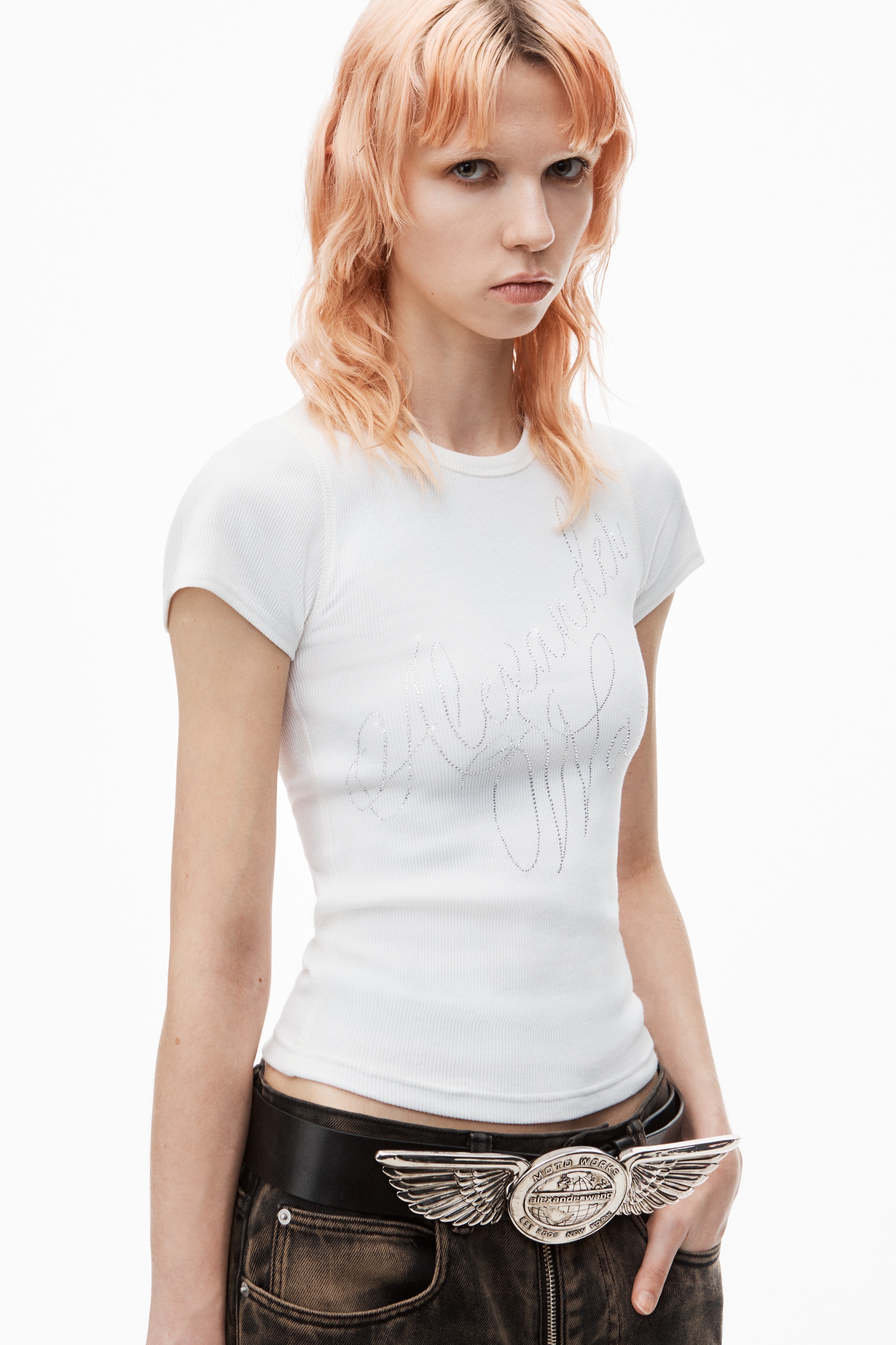 Crystal Hotfix Tee in Ribbed Jersey - 3