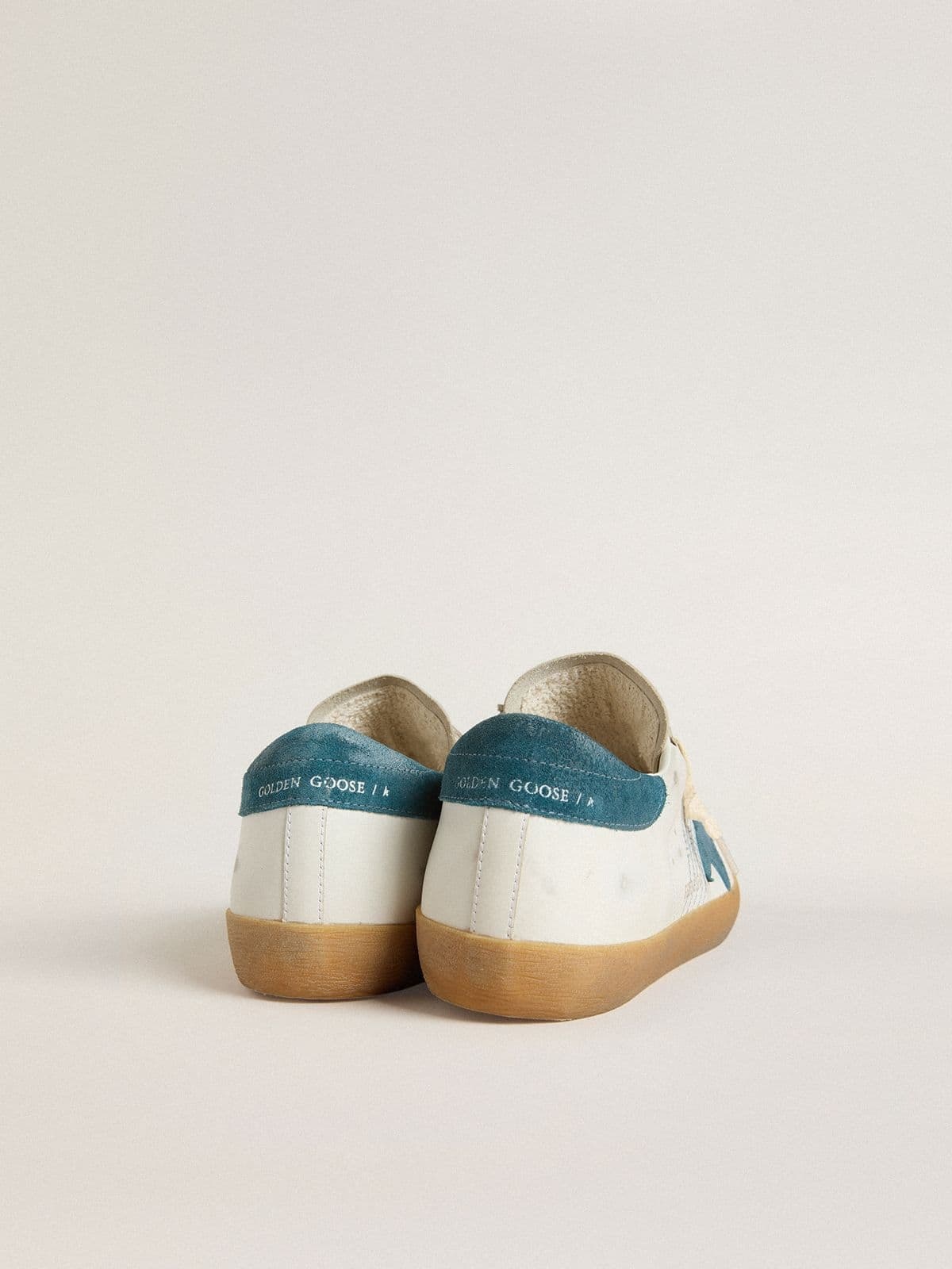 Super-Star in leather with petrol-blue suede star and heel tab - 4