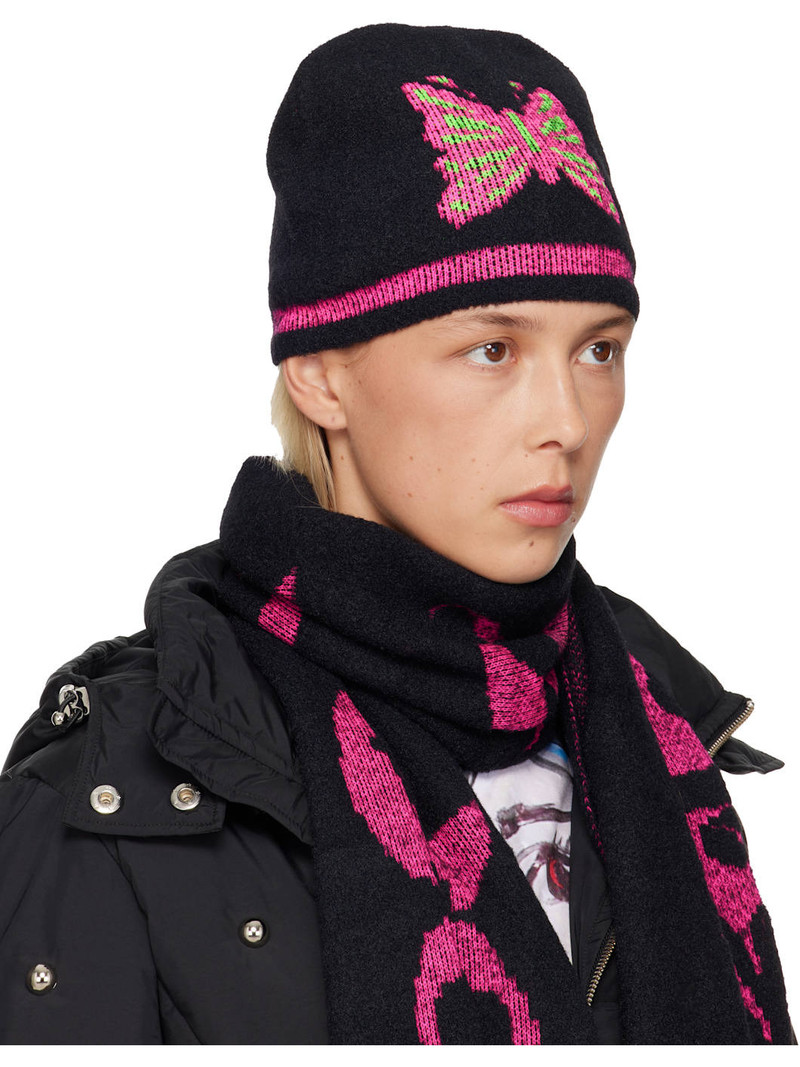 Chopova Lowena Black & Pink Cyber Butterfly Beanie outlook