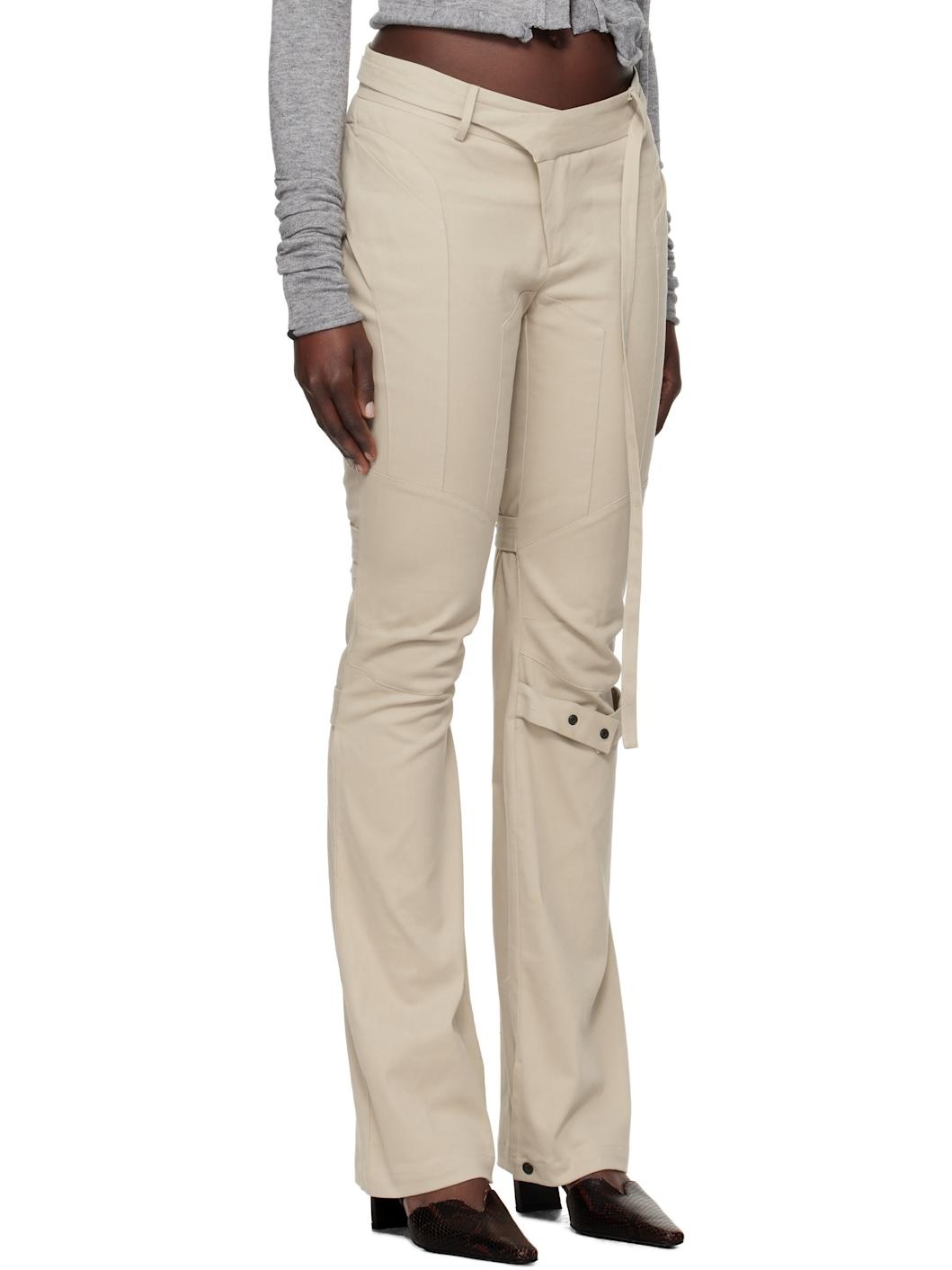 Beige Deconstructed Flared Chino Trousers - 2