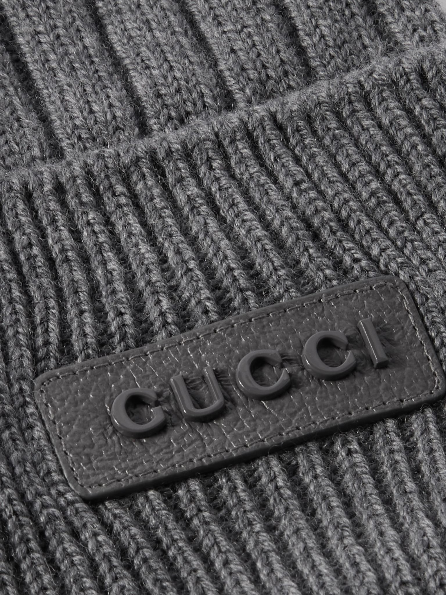 Logo-Appliquéd Ribbed Wool Beanie Gray - 3