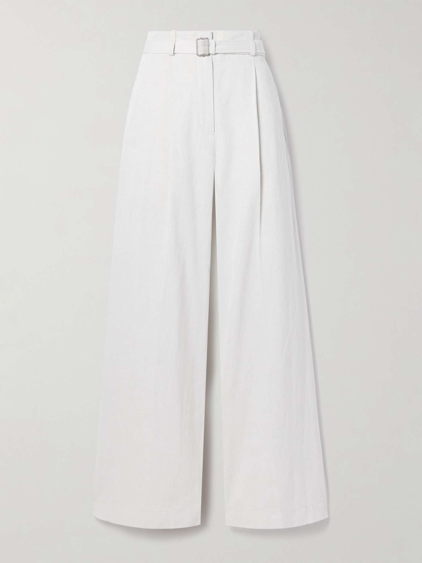 Dana belted faux leather-trimmed pleated cotton and linen-blend wide-leg pants - 1