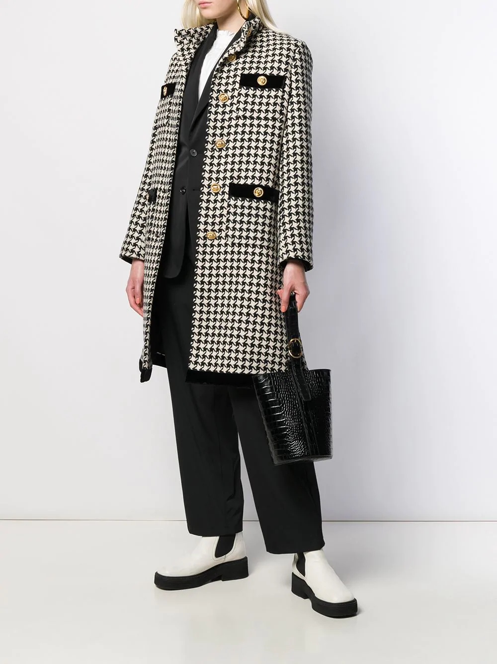 houndstooth print single-breasted coat - 2