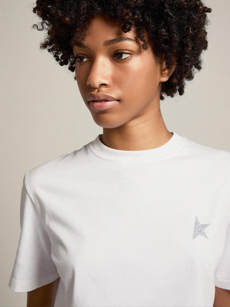 Golden Goose Women's white T-shirt with silver glitter star on the front outlook