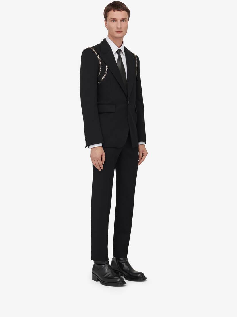 Men's Crystal Harness Single-breasted Jacket in Black - 3