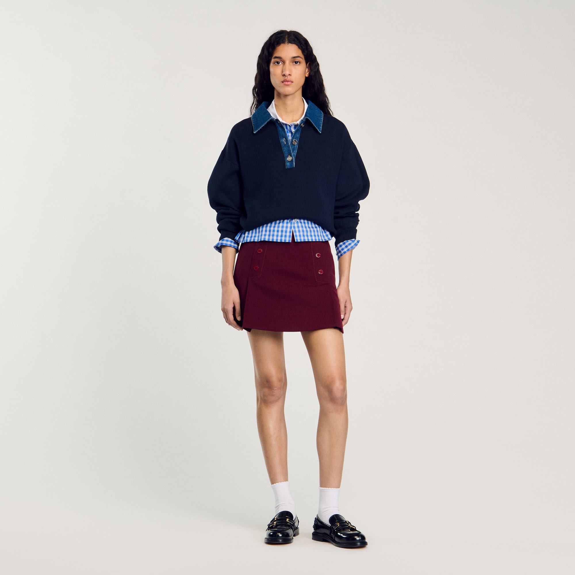 SWEATER WITH DENIM COLLAR - 6