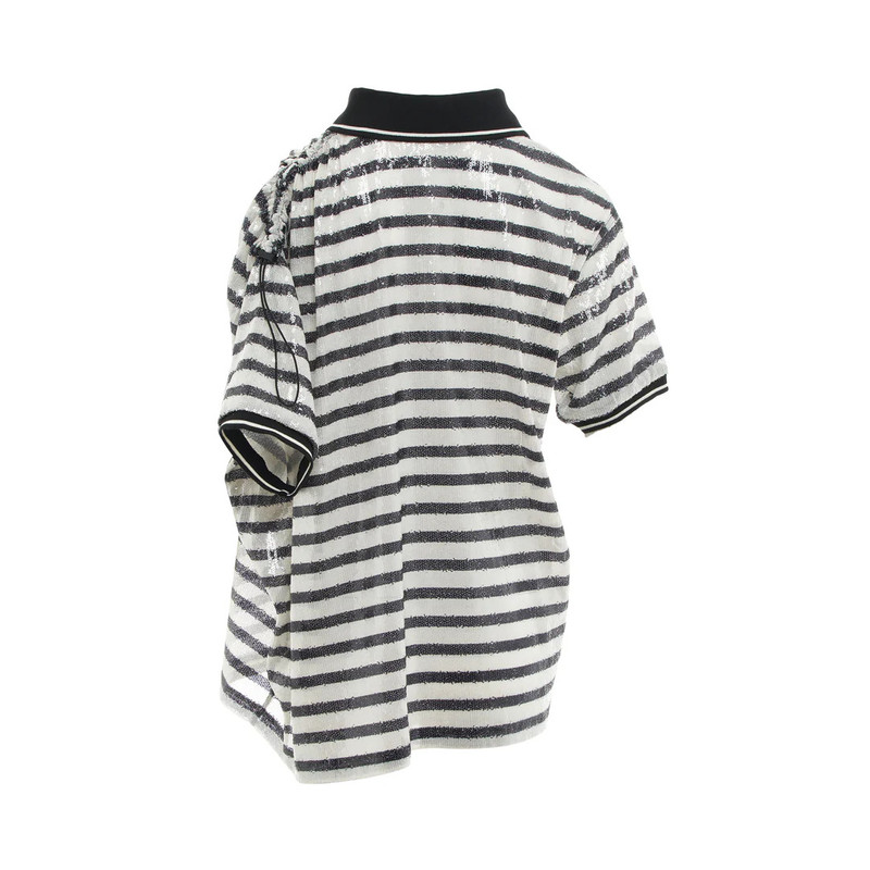 pushBUTTON Ivory Asymmetric Striped Sequin Polo outlook