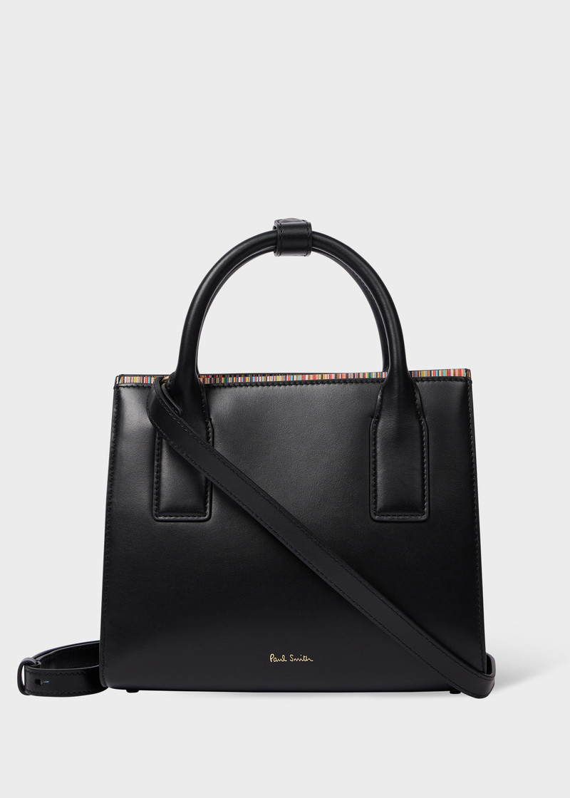 Women's Black Leather 'Signature Stripe' Top Handle Bag 1
