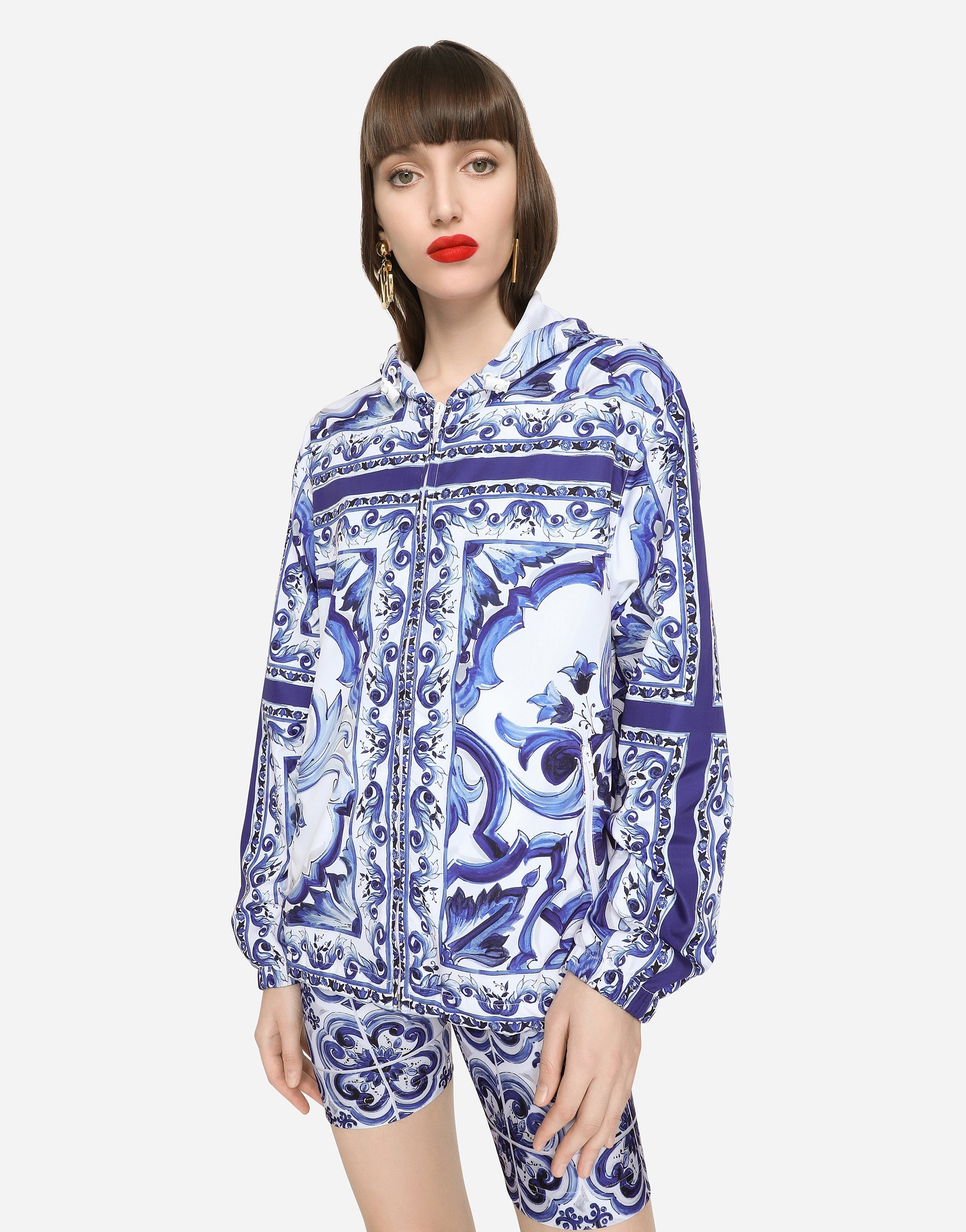 Majolica-print windbreaker with hood - 5