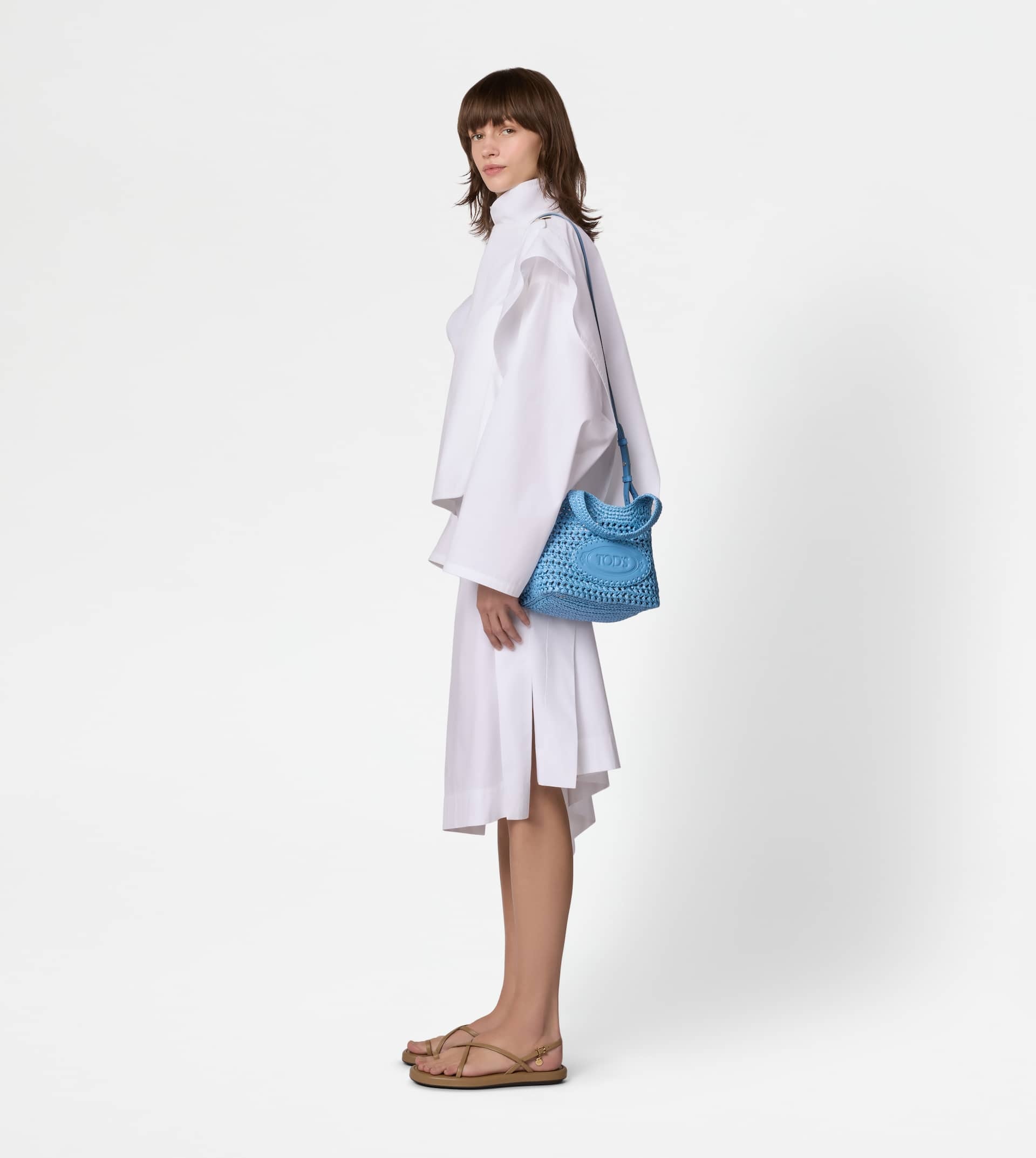SHOPPING BAG IN RAFFIA AND LEATHER MINI - LIGHT BLUE - 8