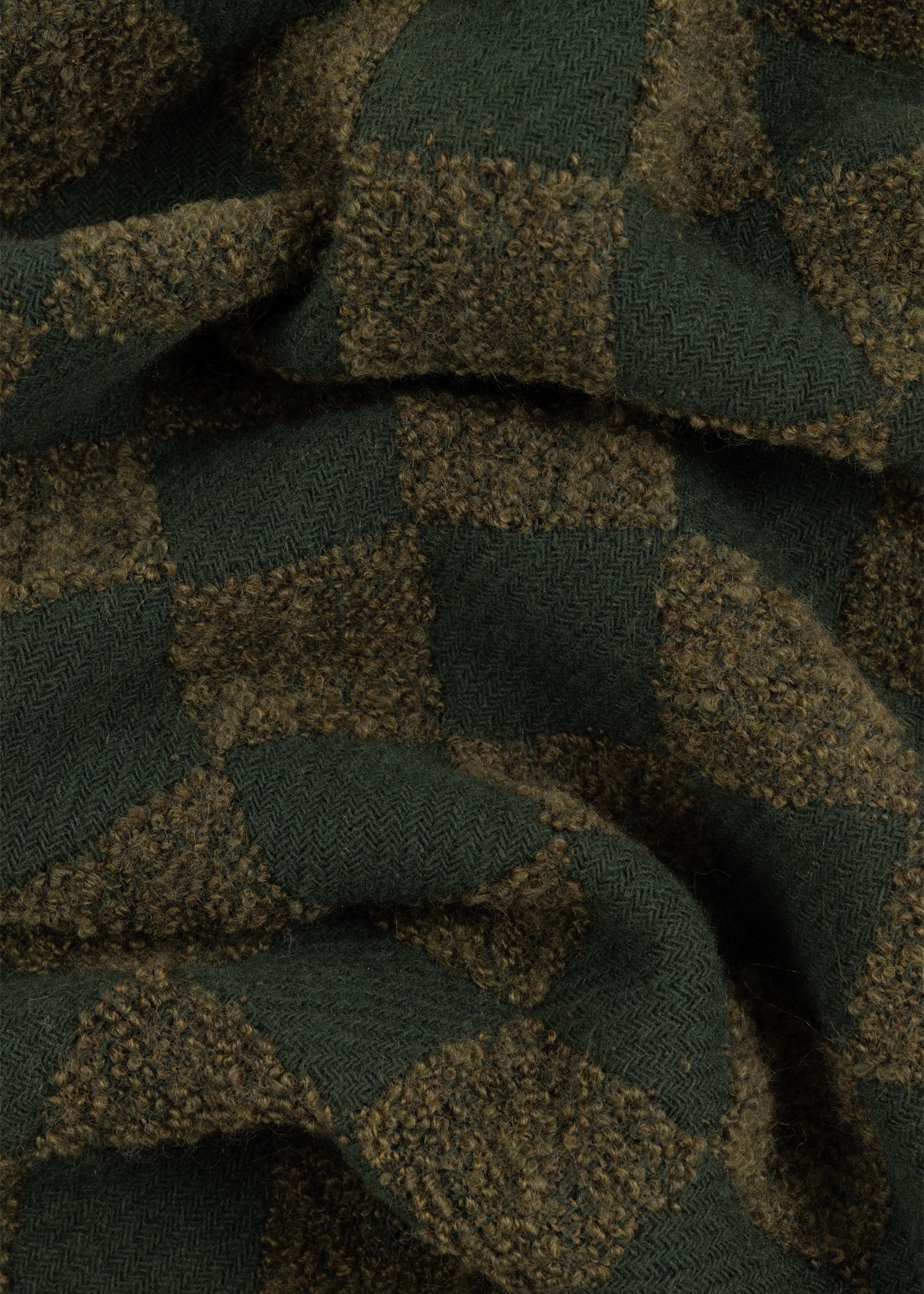 Khaki Wool-Blend 'Checkerboard' Scarf - 5