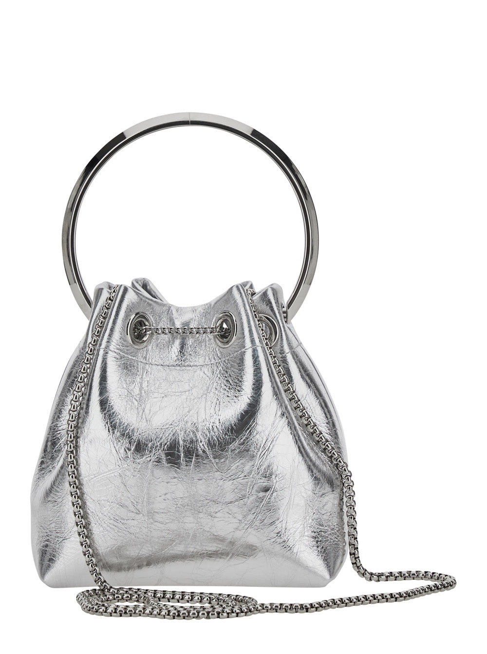Jimmy Choo Women 'Bon Bon' Metallic Handbag With Metal Bracelet Handle And Chain-Link Shoulder Strap - 4