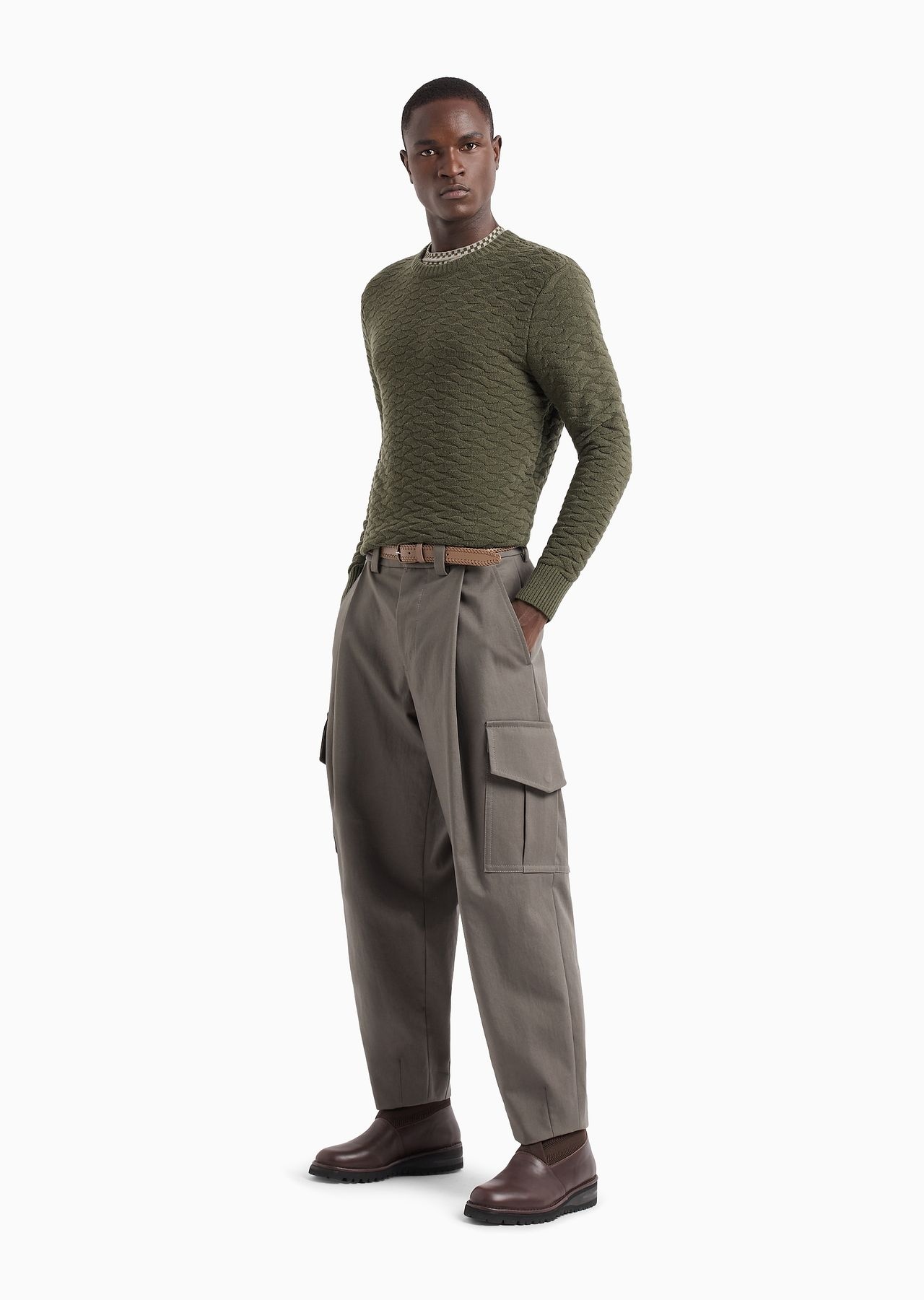Stretch viscose jacquard jersey crew-neck T-shirt - 7