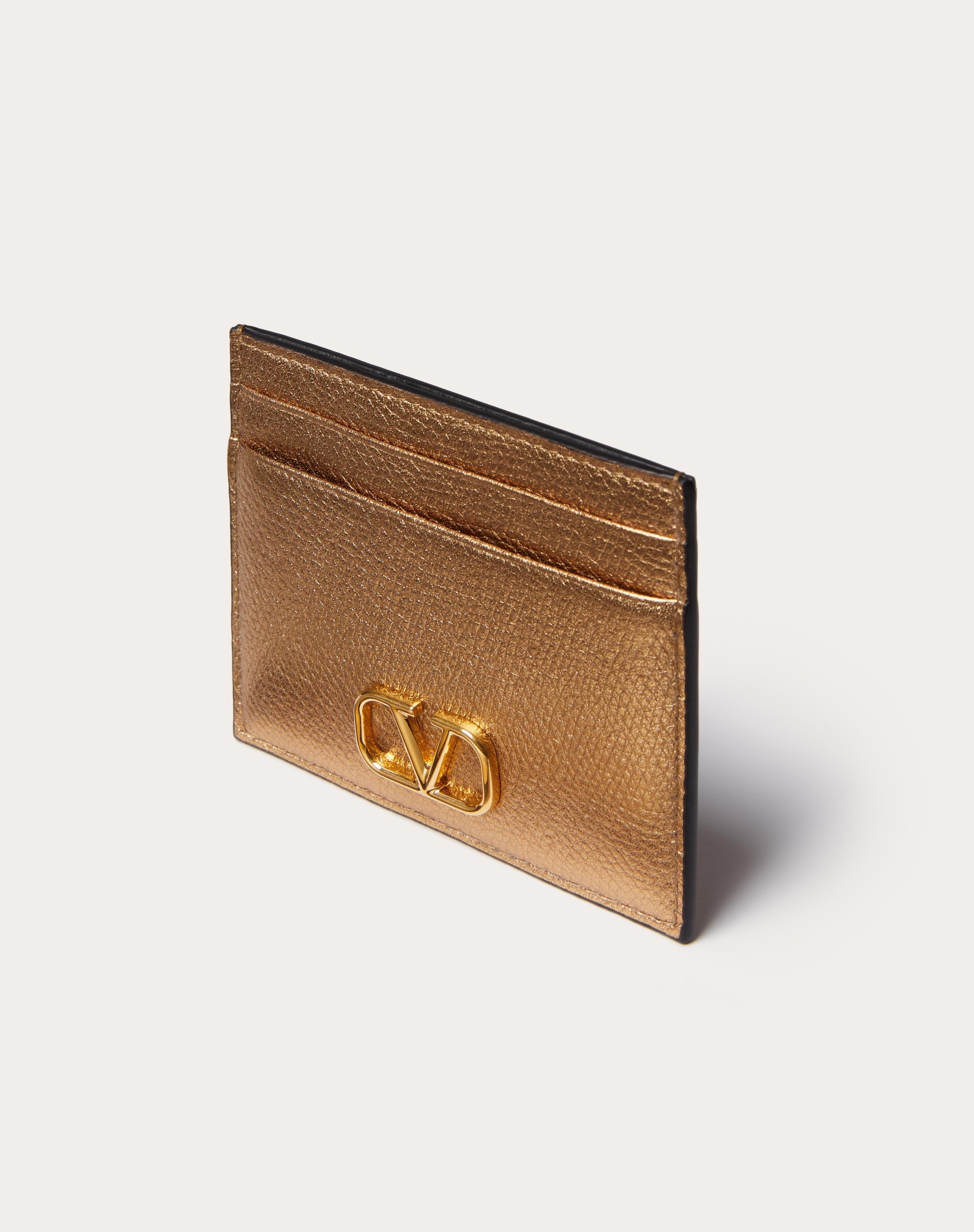 VLOGO SIGNATURE METALLIC GRAINY CALFSKIN CARDHOLDER - 4