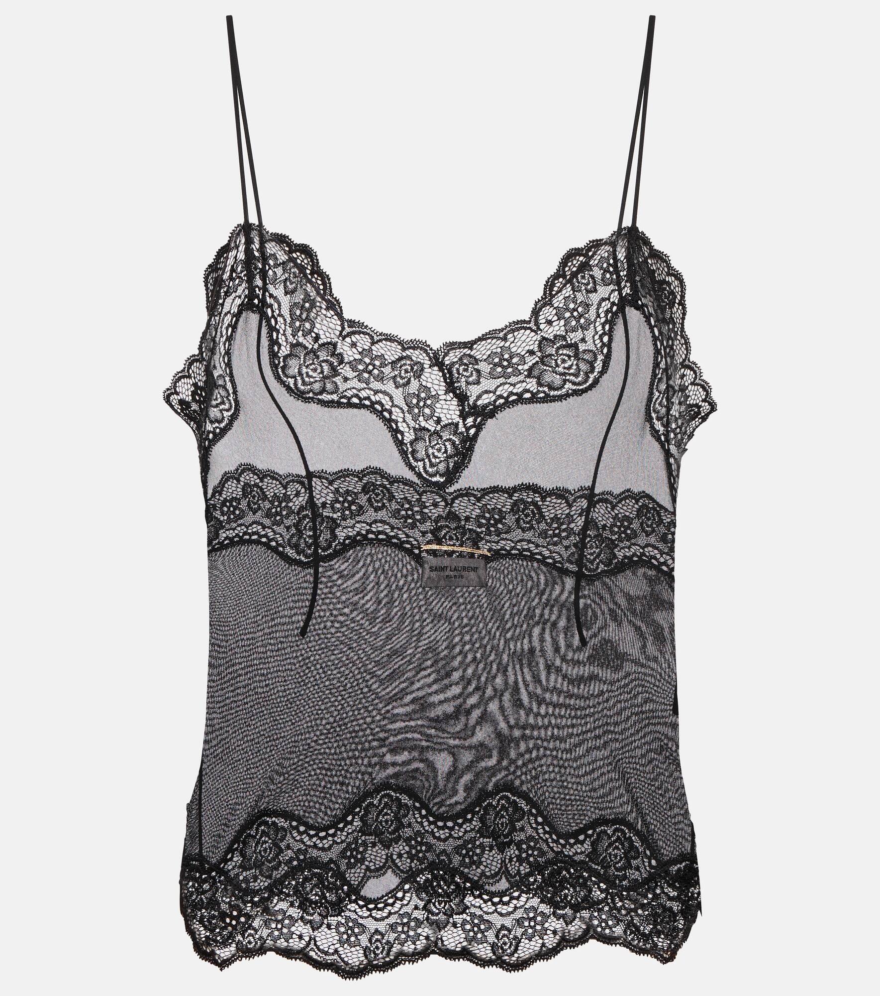 Lace-trimmed jersey voile camisole - 2