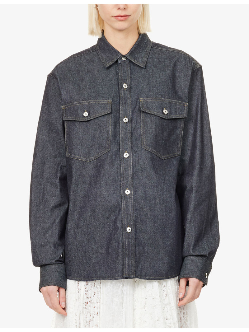 Patch-Pocket Oversized Denim Shirt 3