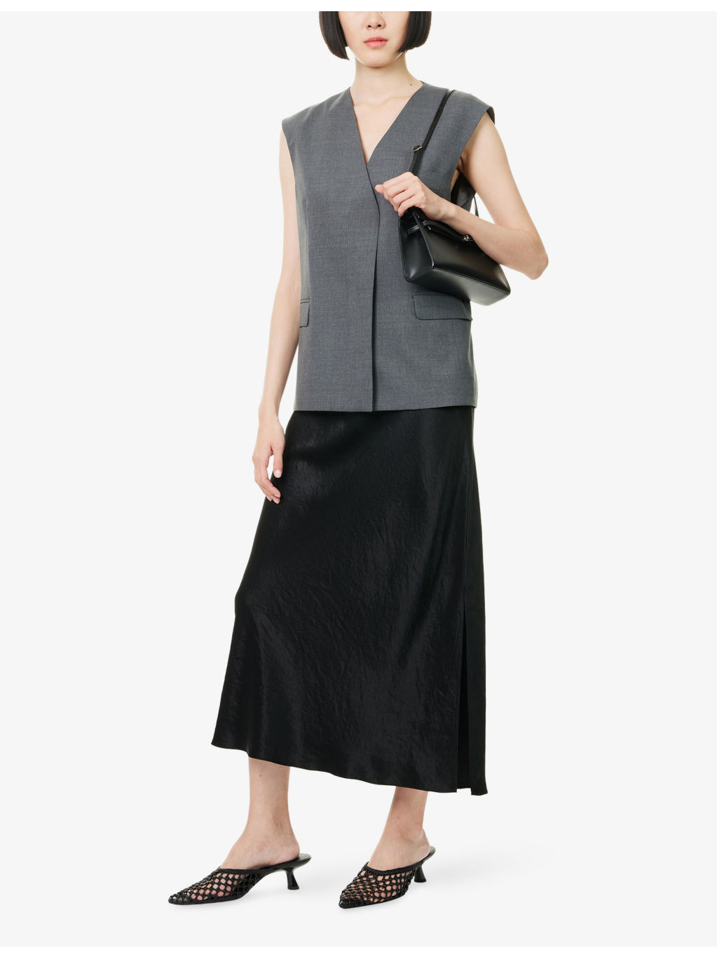 Side Slit High-Waist Woven Midi Skirt - 2