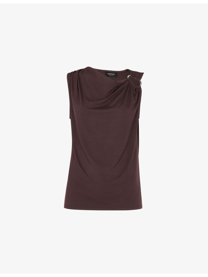 Ring-Detail Cowl-Neck Stretch-Woven Top 1