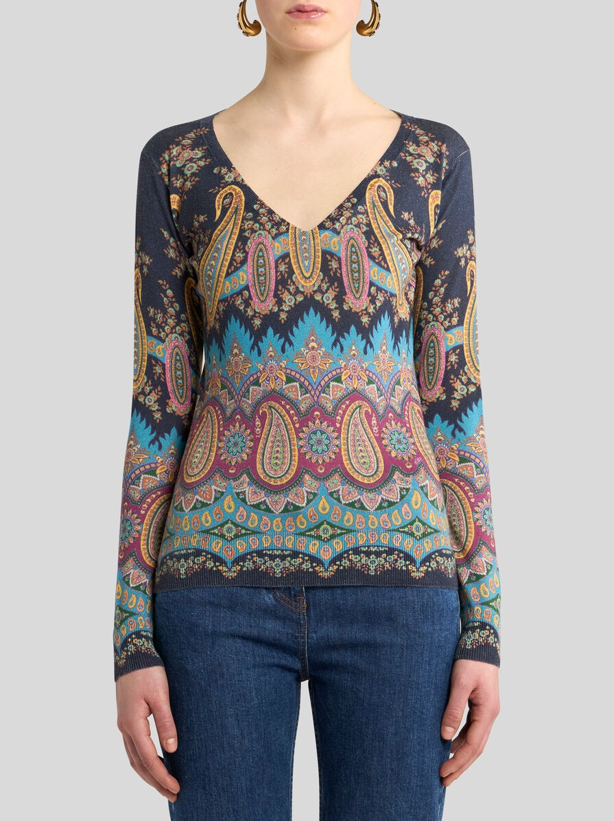 SILK AND CASHMERE SWEATER WITH PLACED PRINT - 2