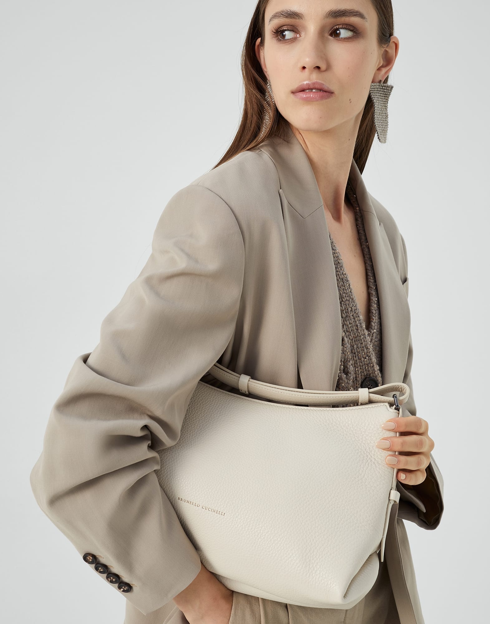 Texture calfskin hobo bag with monili - 4