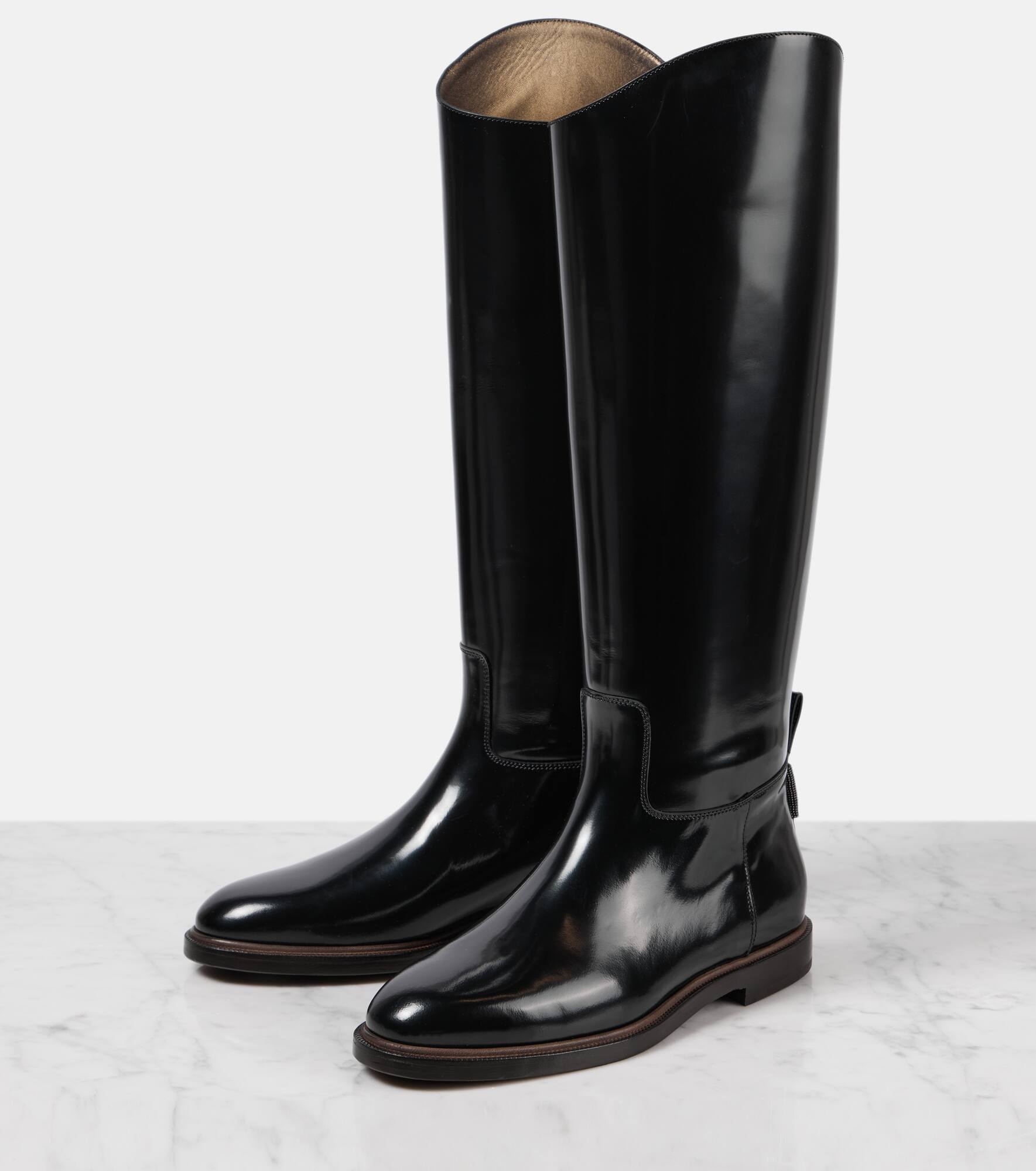 Polished leather knee-high boots - 4