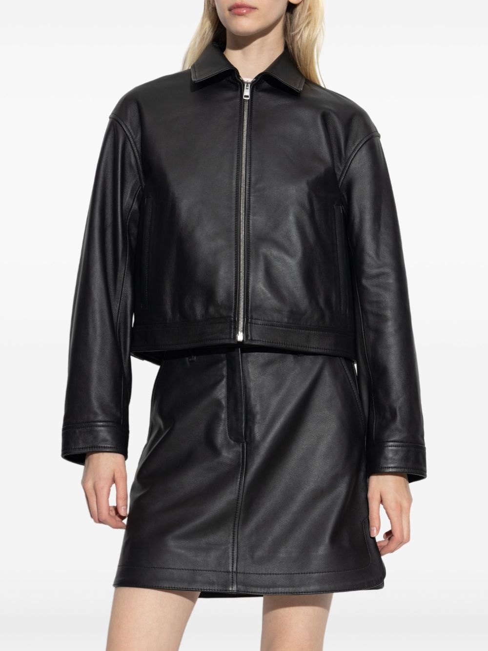 cropped leather jacket - 3