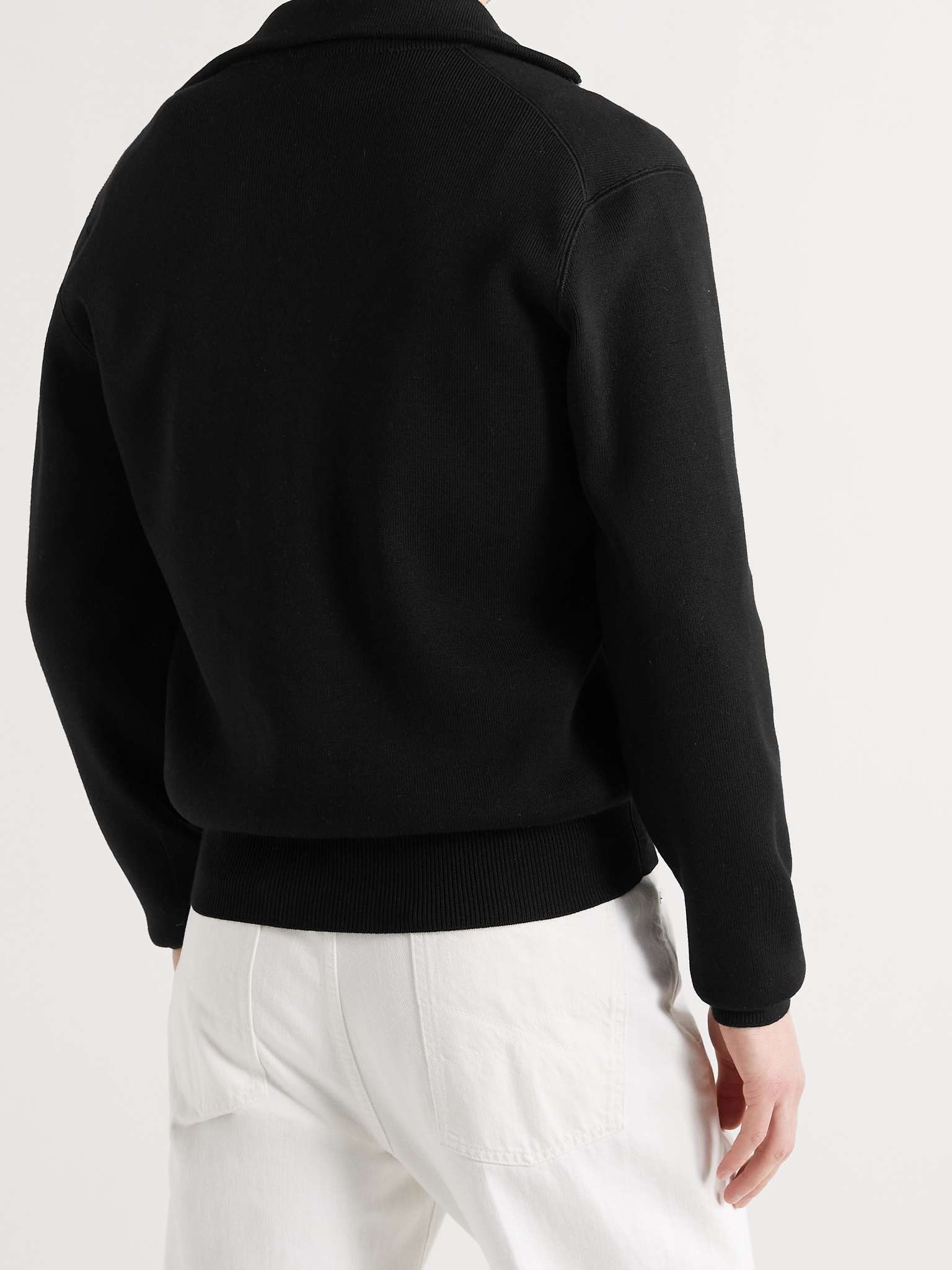 Leather-Trimmed Ribbed Merino Wool Half-Zip Sweater - 4