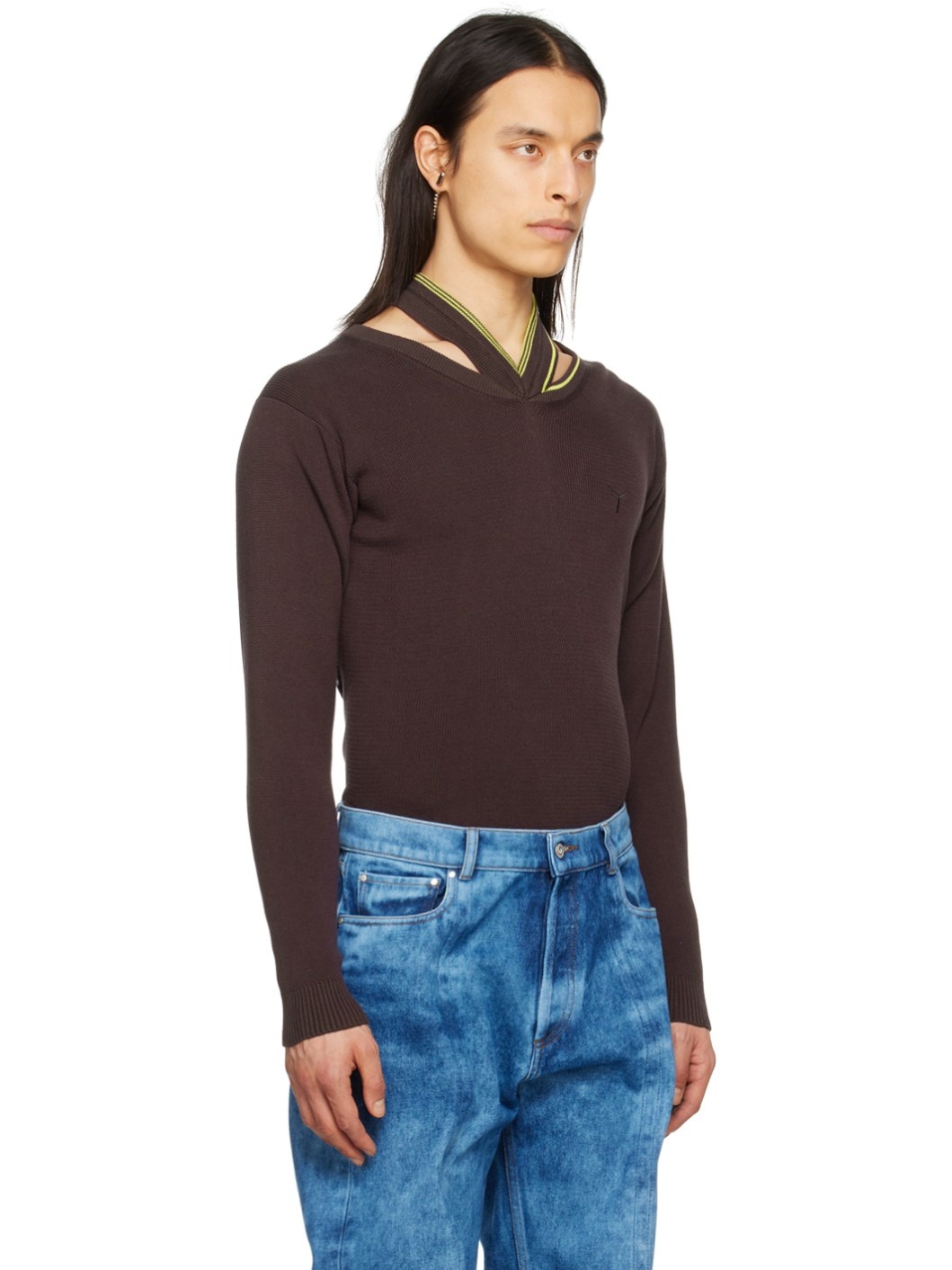 Brown Embroidered Sweater - 2