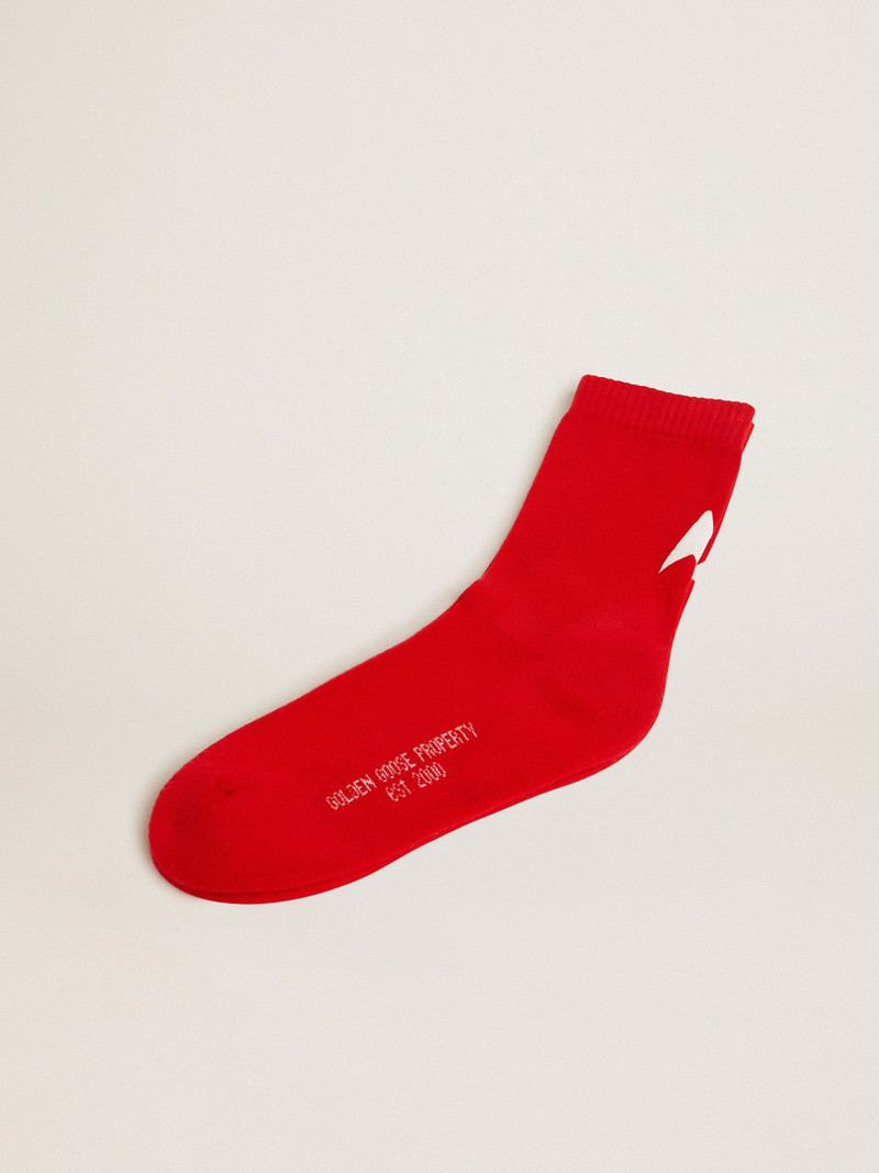 Red cotton socks with white Golden Goose star 1