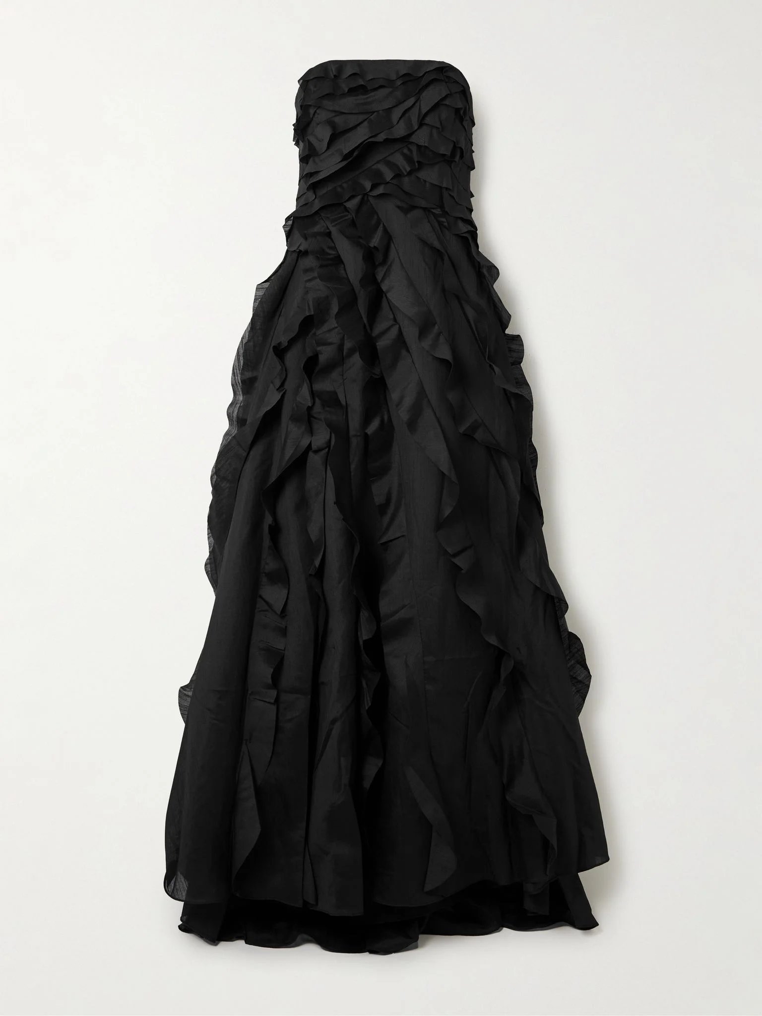 Allairie strapless ruffled shirred faille gown Black - 1