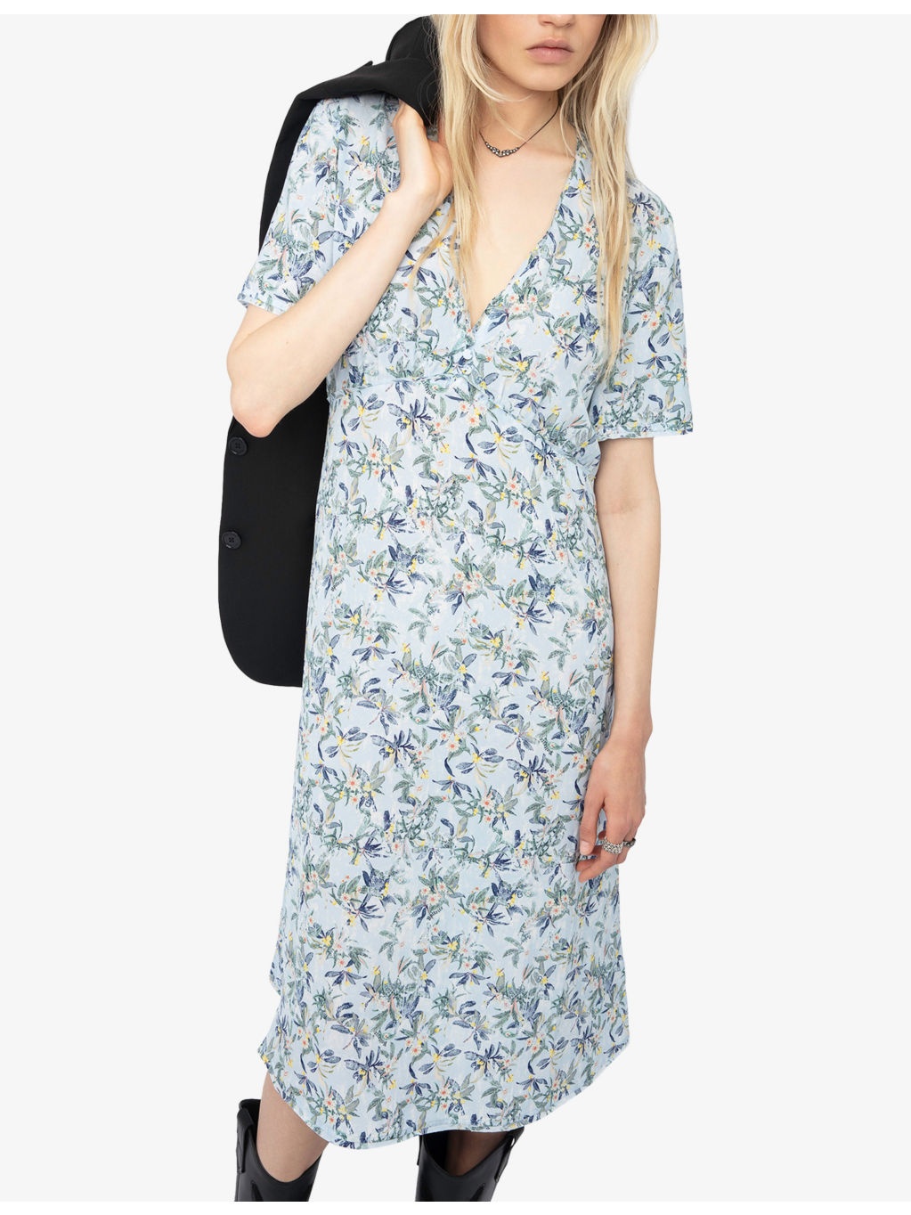 Rhodral V-Neck Floral-Print Woven Midi Dress - 5