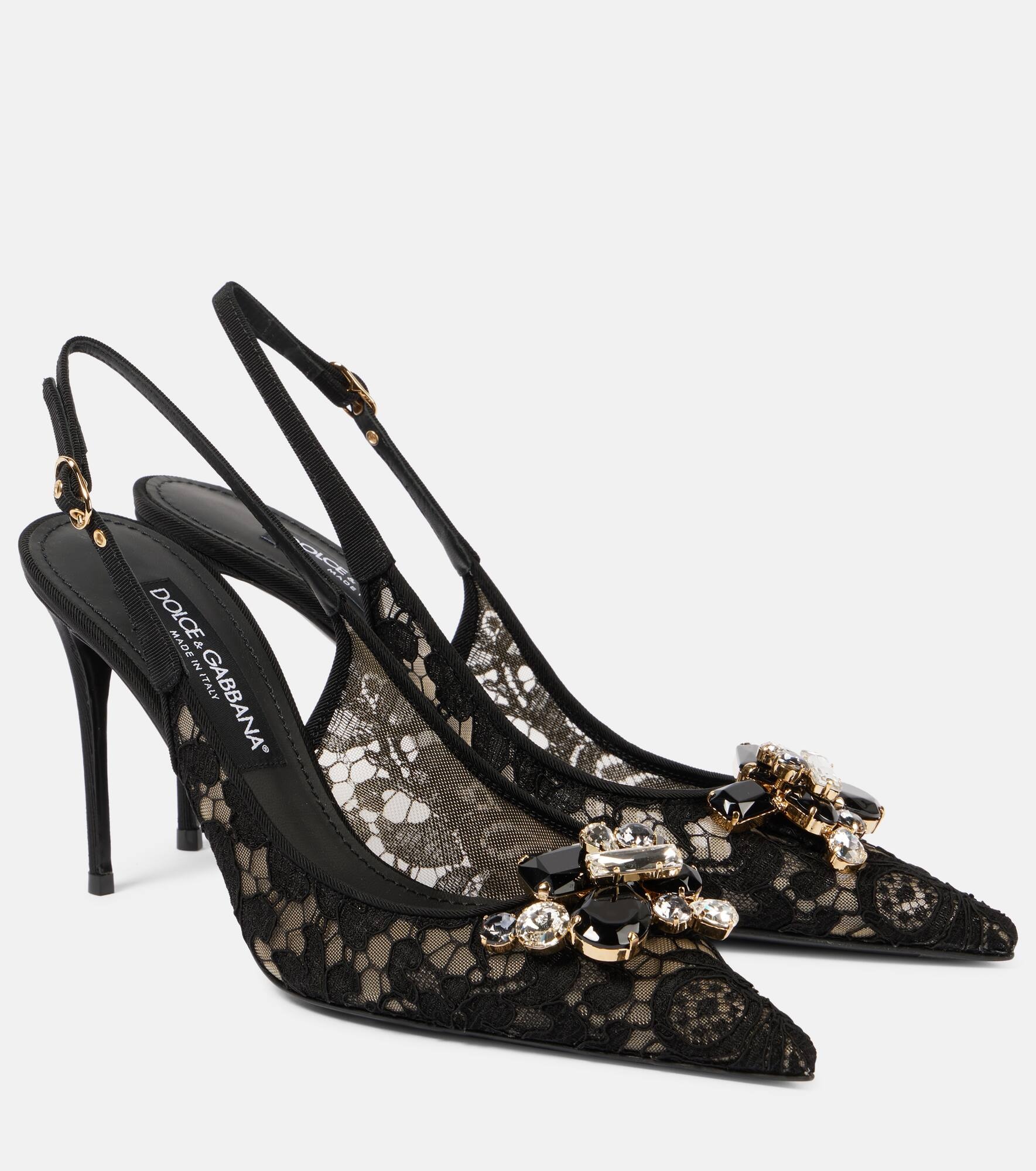 Rainbow embellished lace slingback pumps - 1