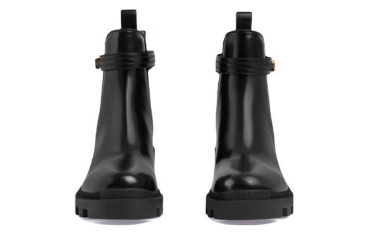(WMNS) Gucci Mid-Heel Boot With Logo 'Black Leather' 734909-AABK6-1000 - 3
