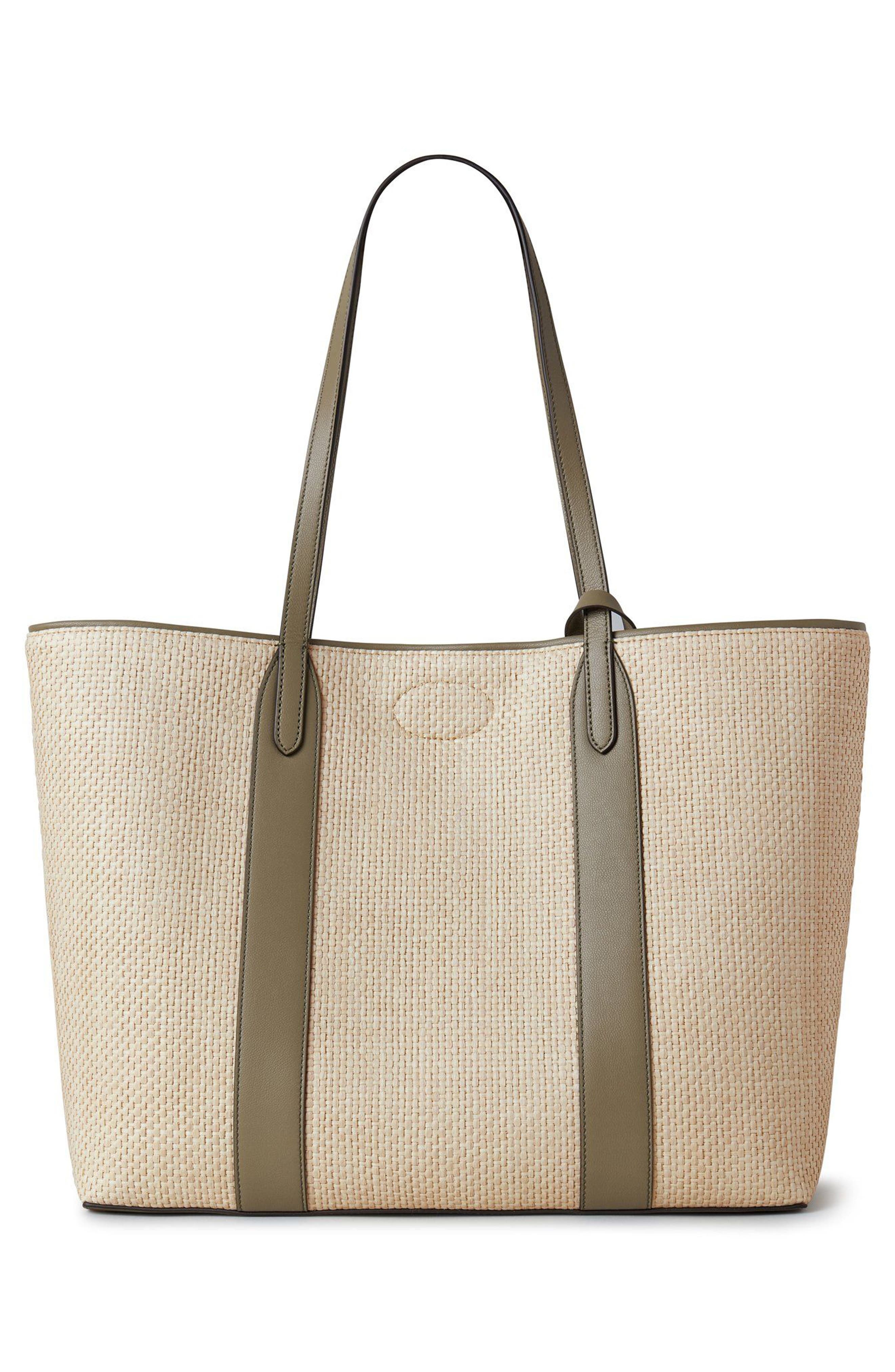 Mulberry Bayswater Raffia & Leather Tote in Linen Green/Natural at Nordstrom - 3