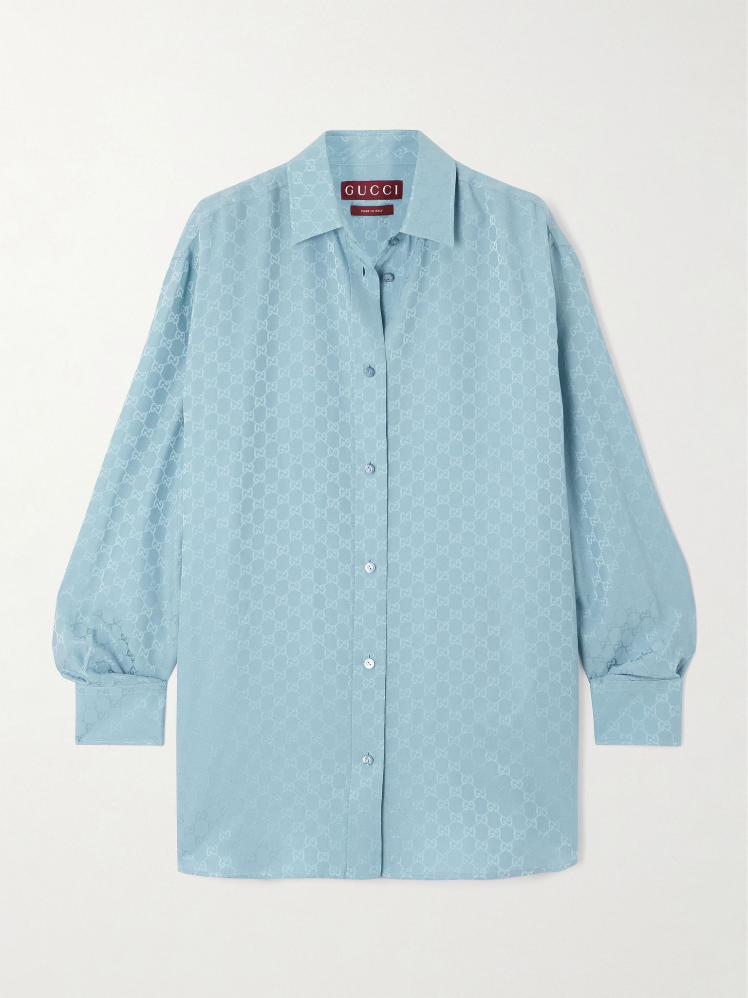 Silk-satin jacquard shirt Blue - 1