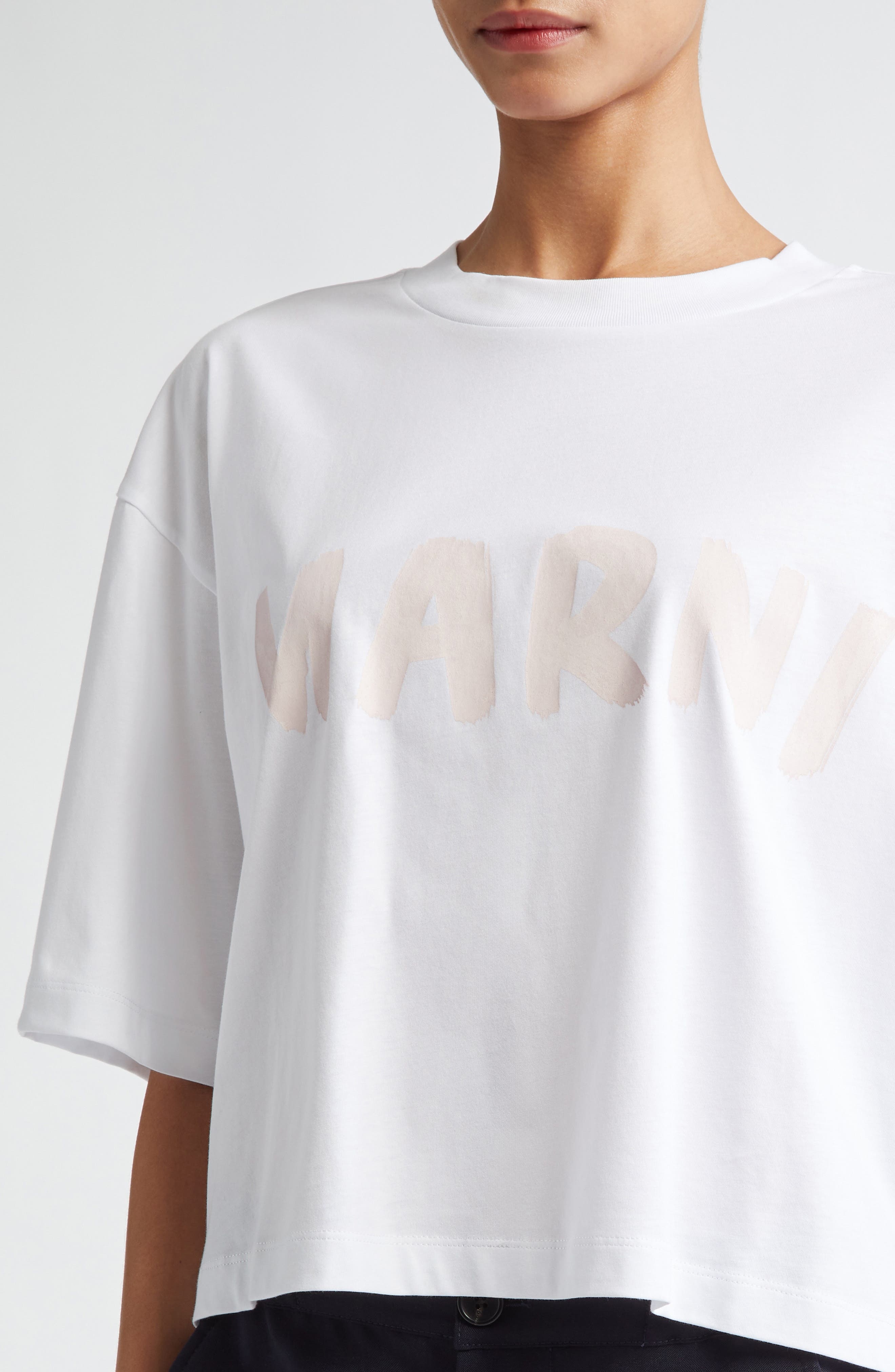 Marni Logo Crop Organic Cotton Graphic T-Shirt in Lily White at Nordstrom - 4