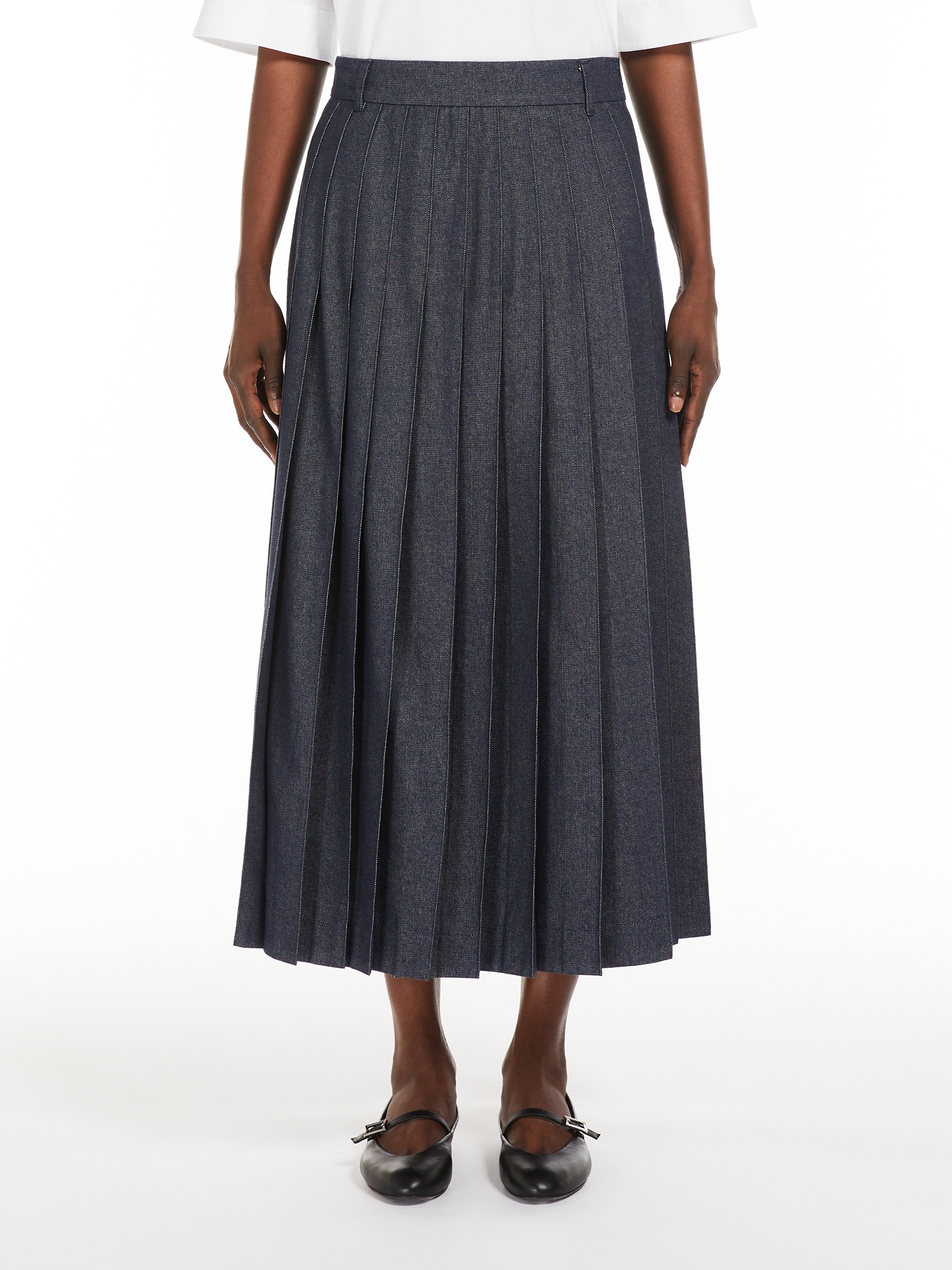 VALE Denim-effect pleated cotton skirt - 3