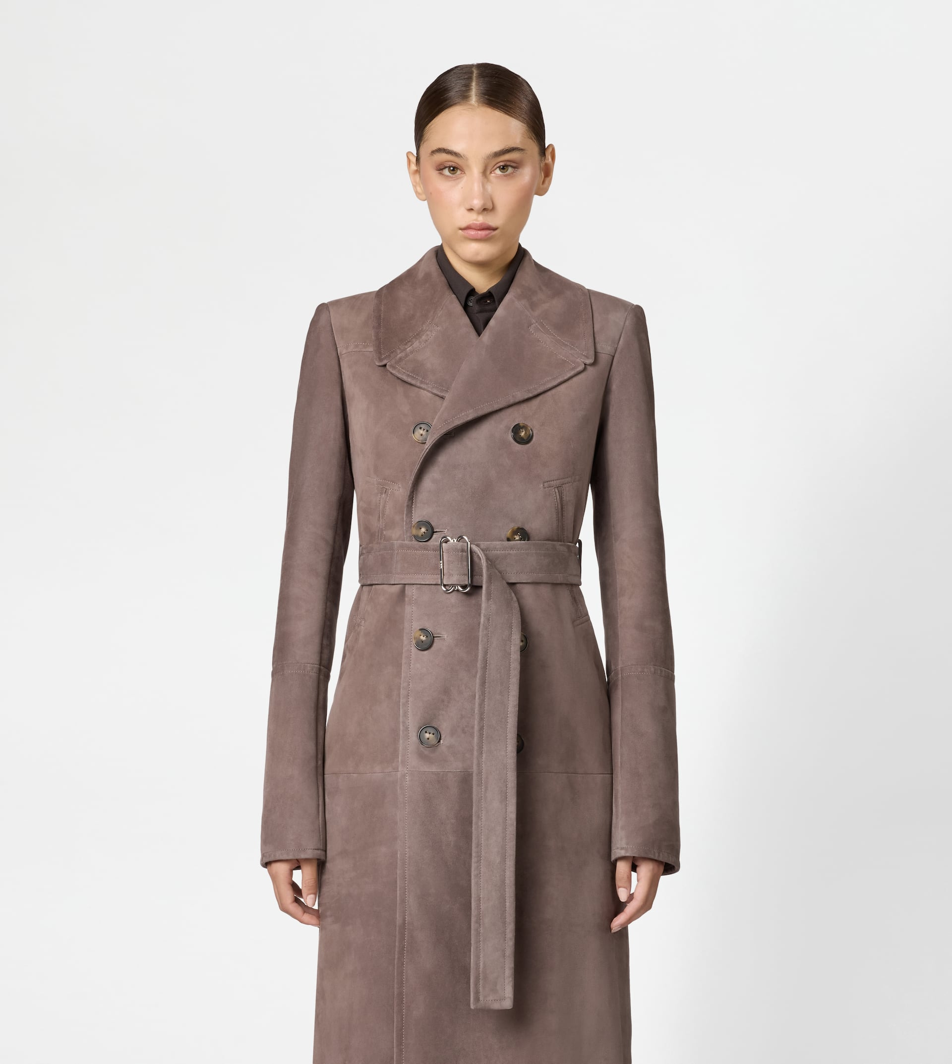 TRENCH COAT IN PASHMY SUEDE - BROWN - 4