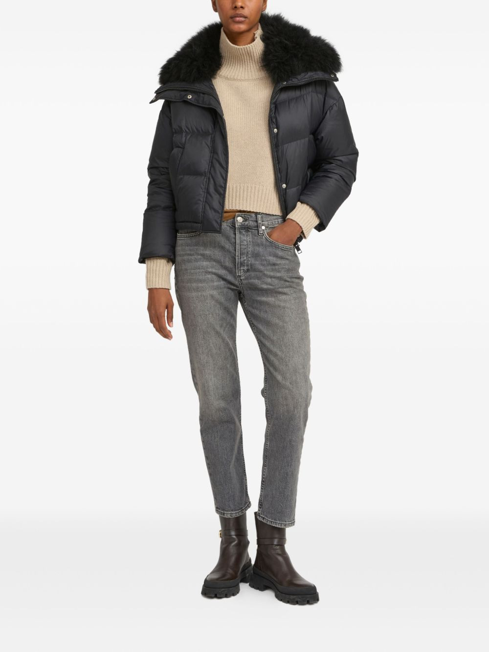 lambsherling-trim puffer jacket - 2