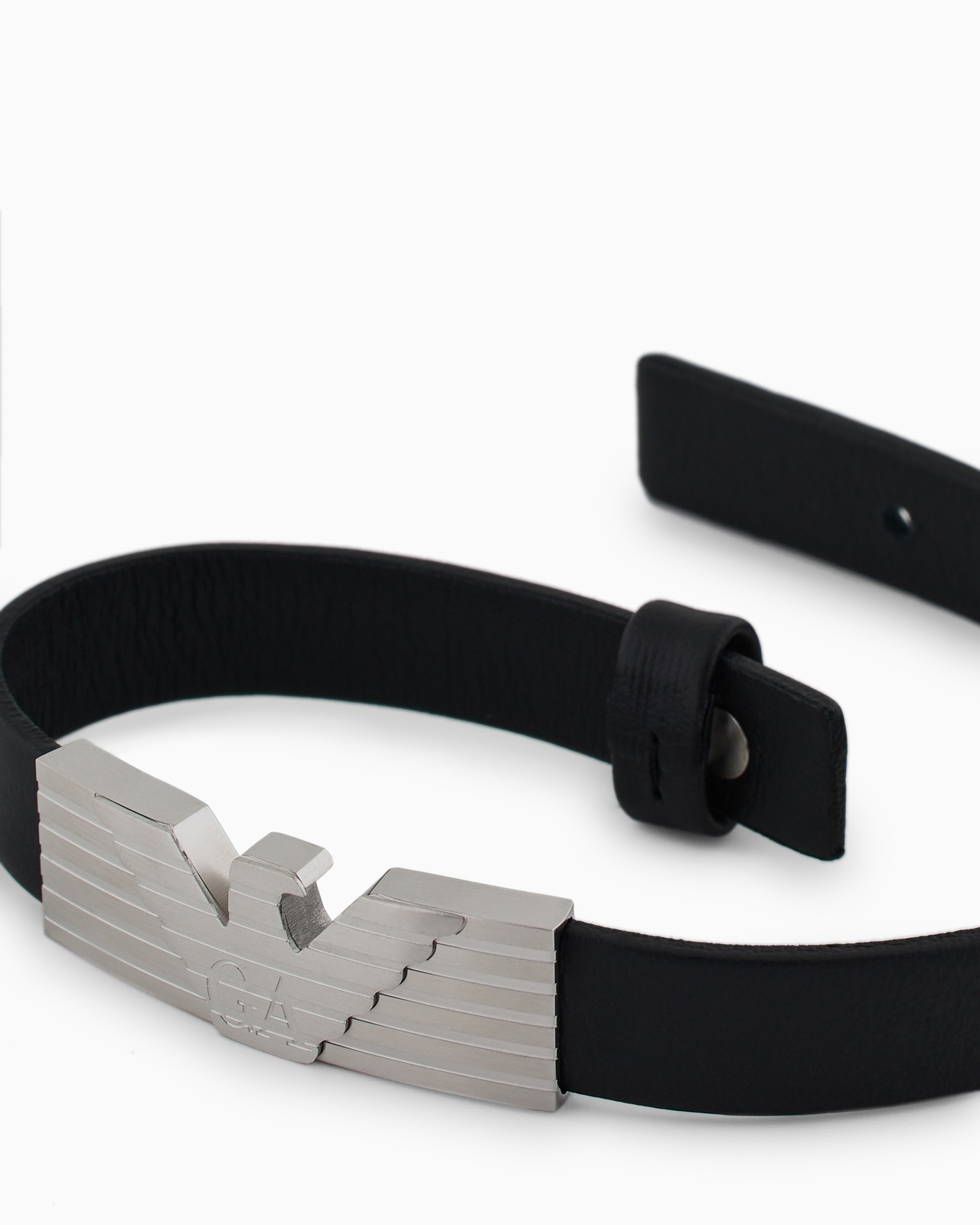 STAINLESS STEEL AND BLACK LEATHER STRAP ID BRACELET - 3
