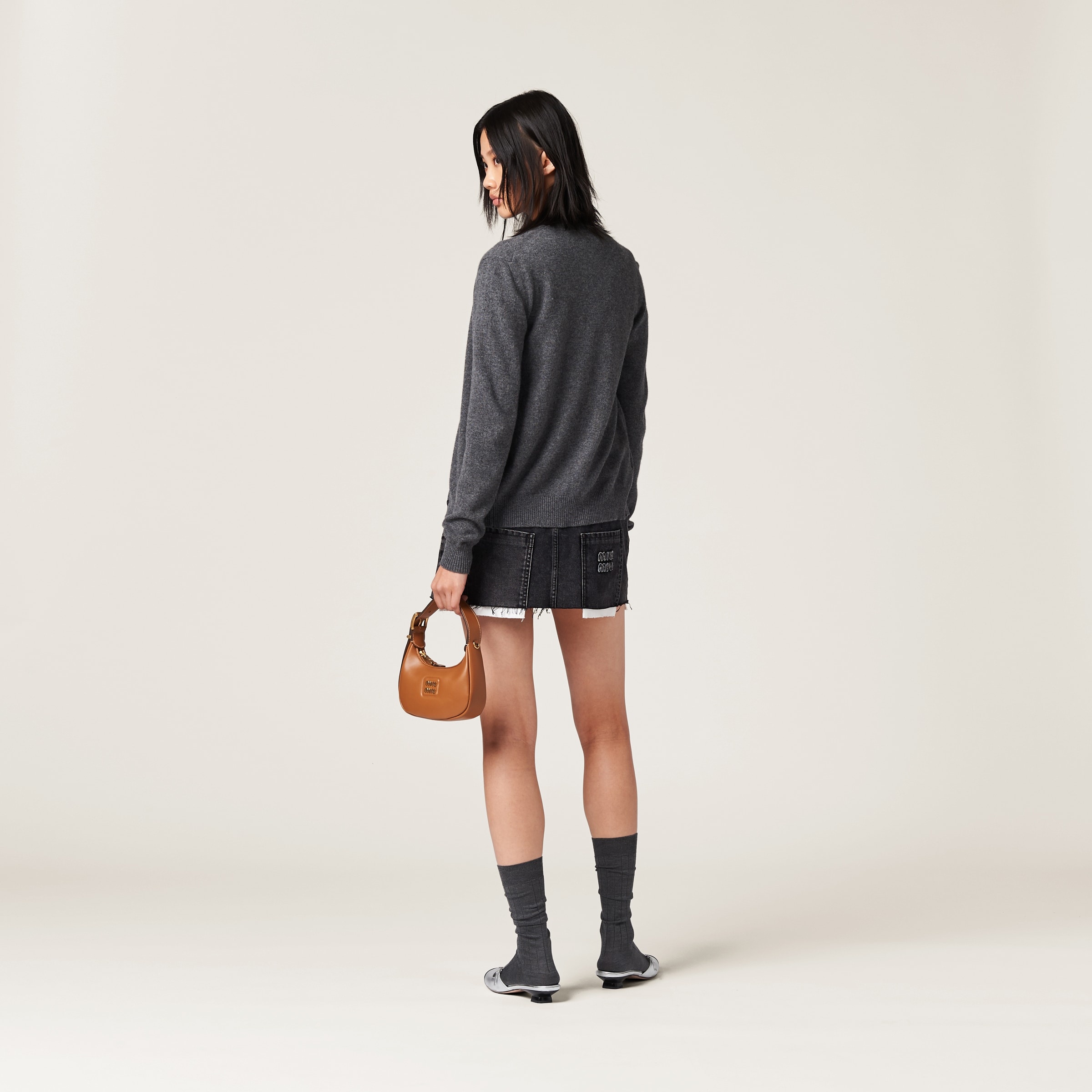 Black denim miniskirt - 3