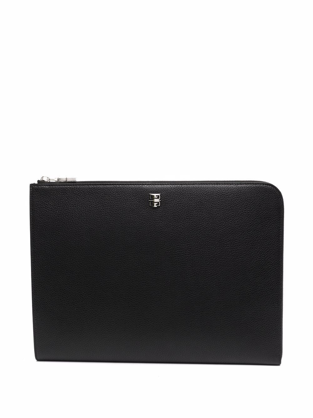 logo-plaque leather clutch bag - 1