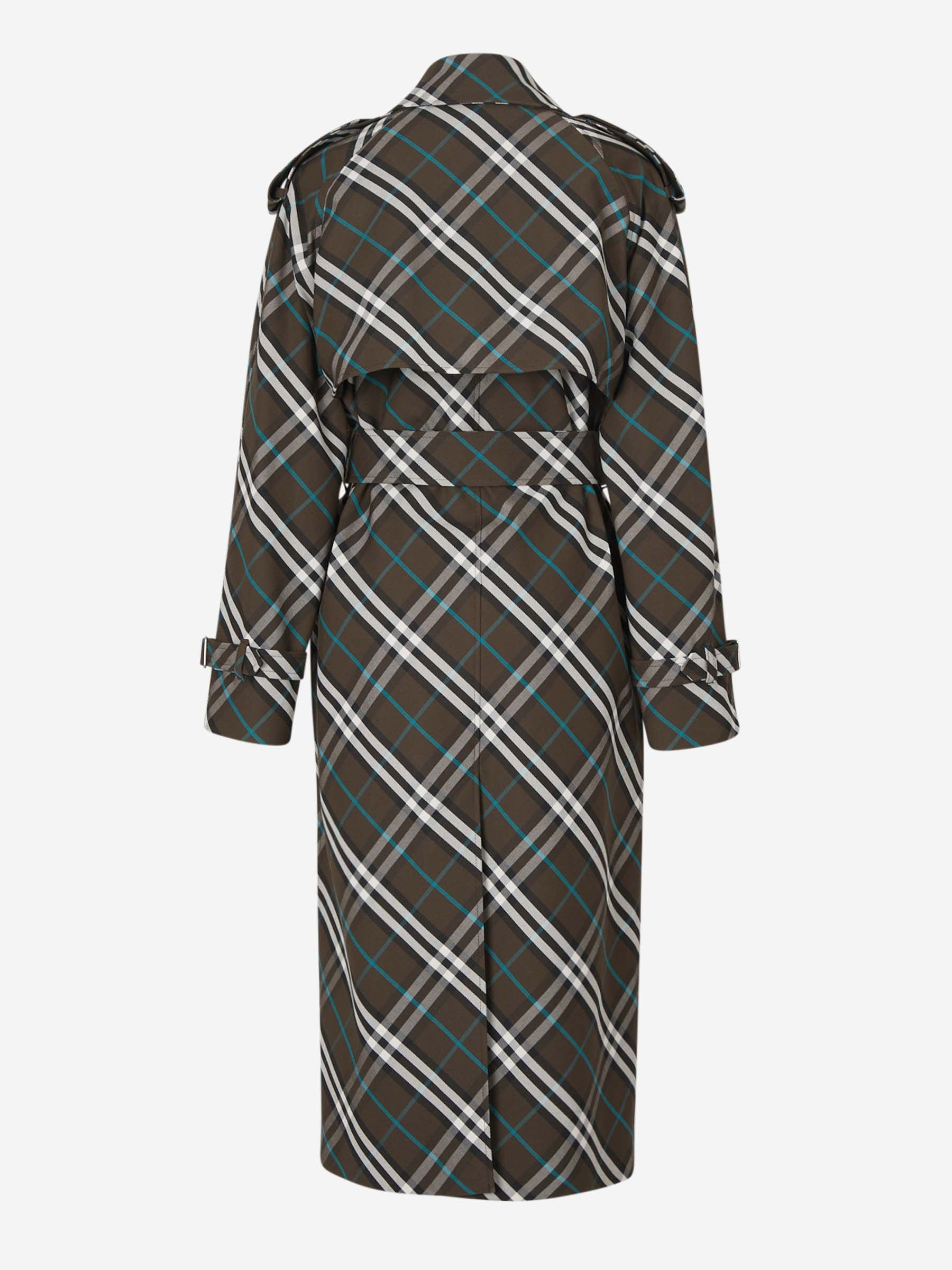 CHECKERED MOTIF TRENCH COAT - 3