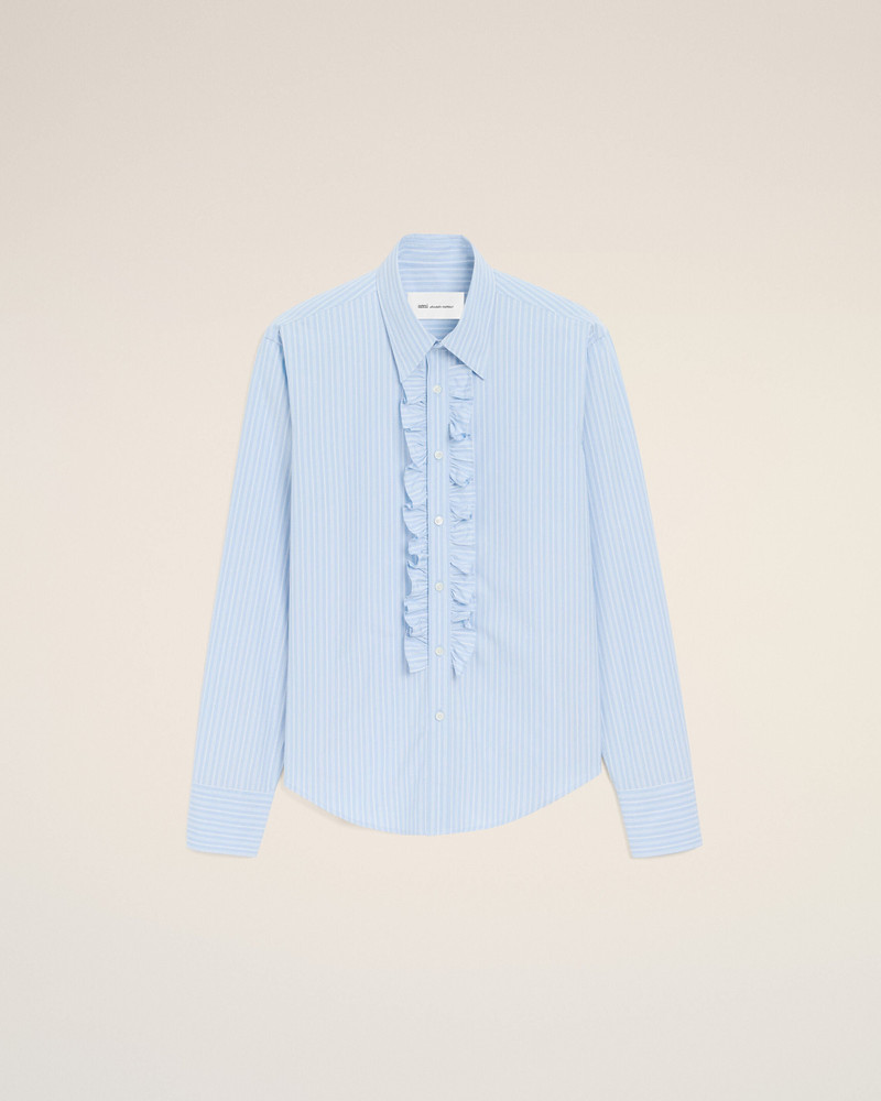BLUE COTTON LONG SLEEVE RUFFLED ADJUSTED SHIRT 1